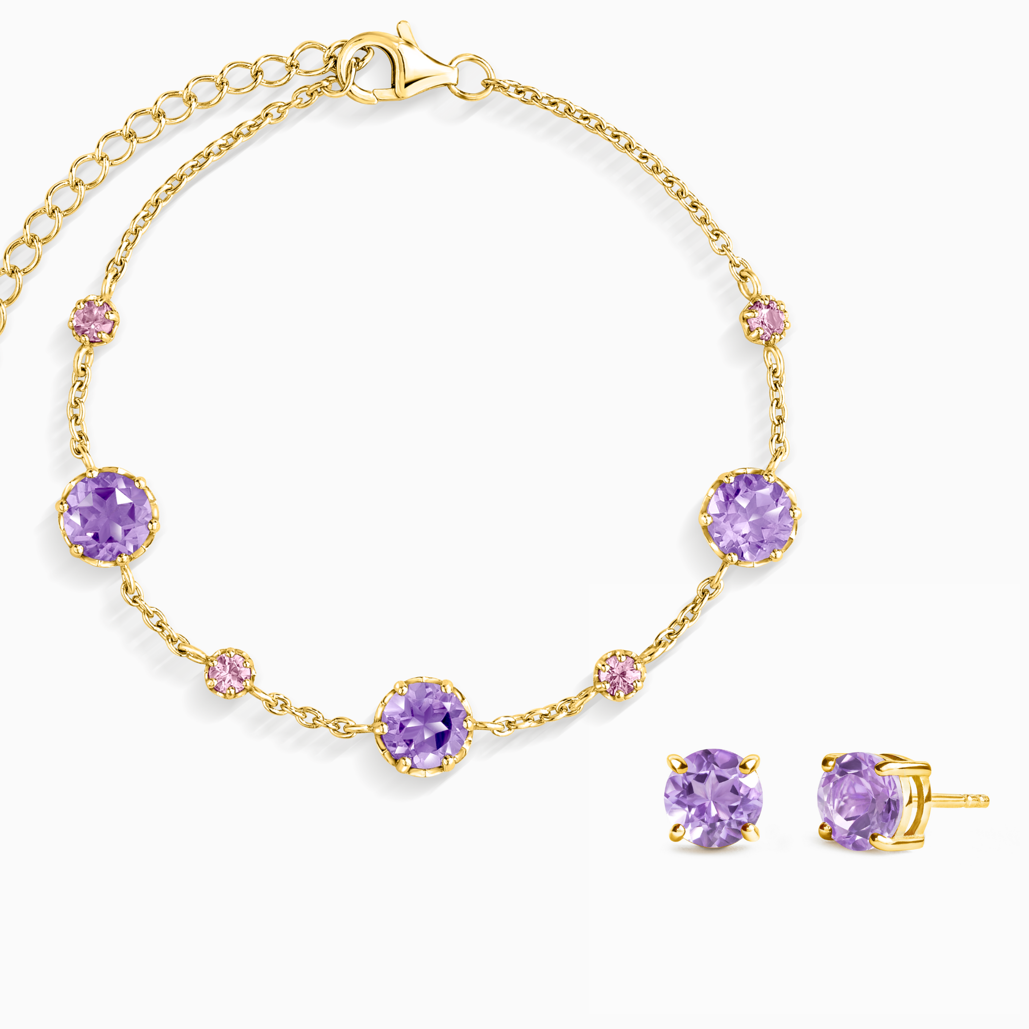 Pink Sapphire & Amethyst Jewellery Set in 18k Gold Vermeil