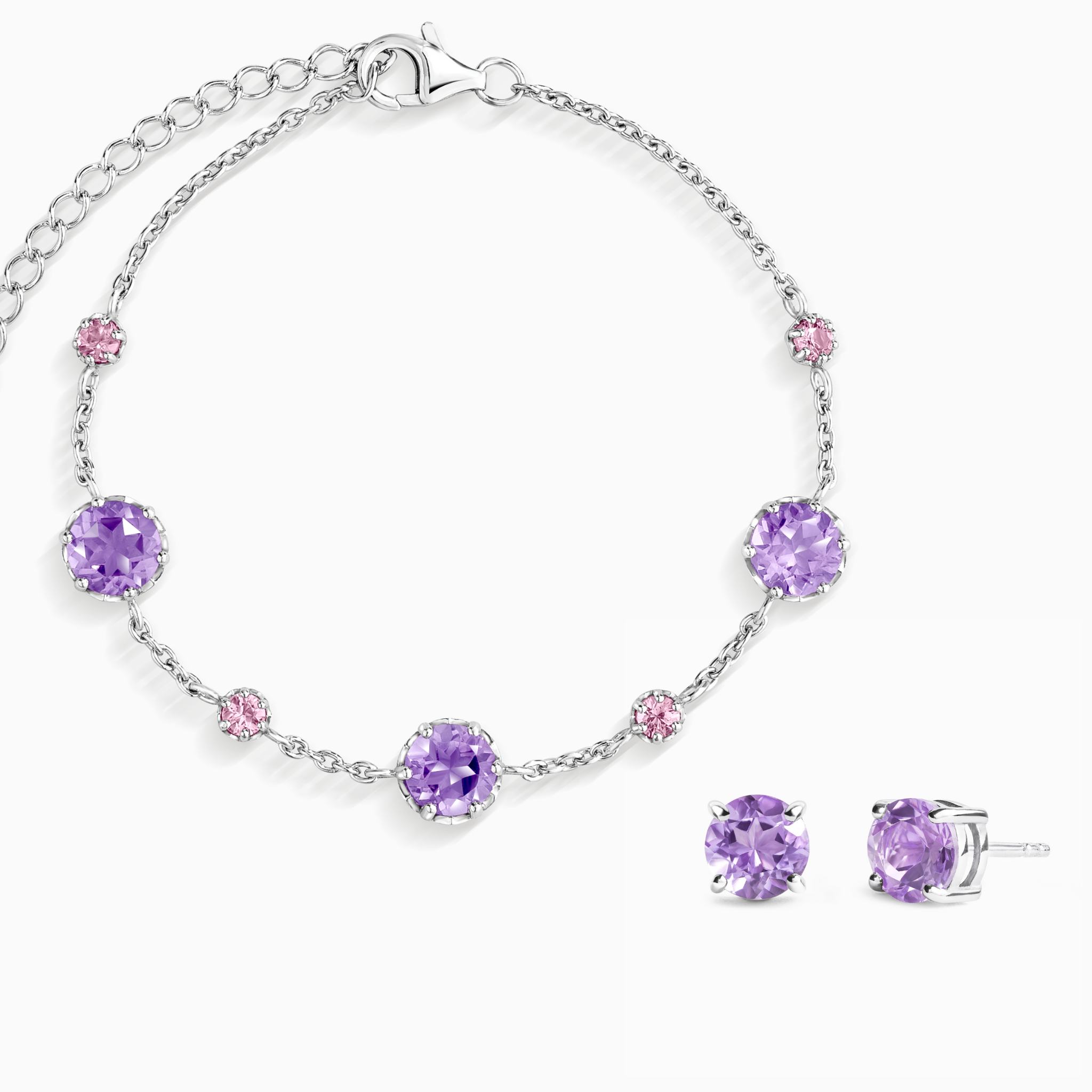 Pink Sapphire & Amethyst Jewellery Set in Sterling Silver