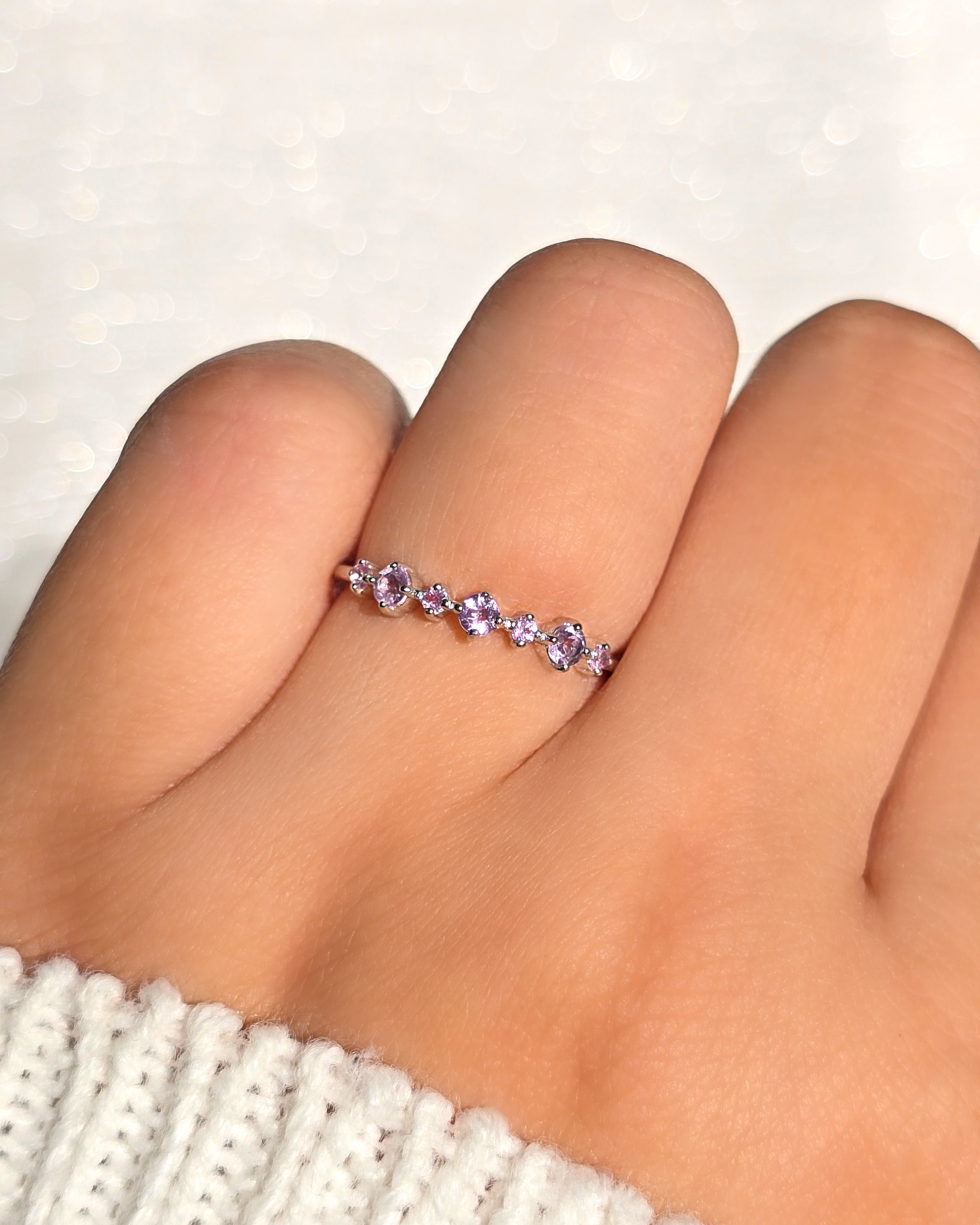 Pink Sapphire & Amethyst Stackable Half Eternity Band in Sterling Silver