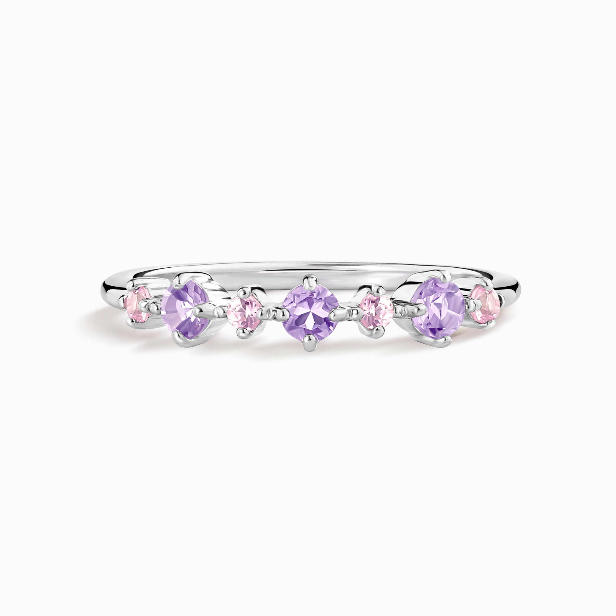 Pink Sapphire & Amethyst Stackable Half Eternity Band in Sterling Silver