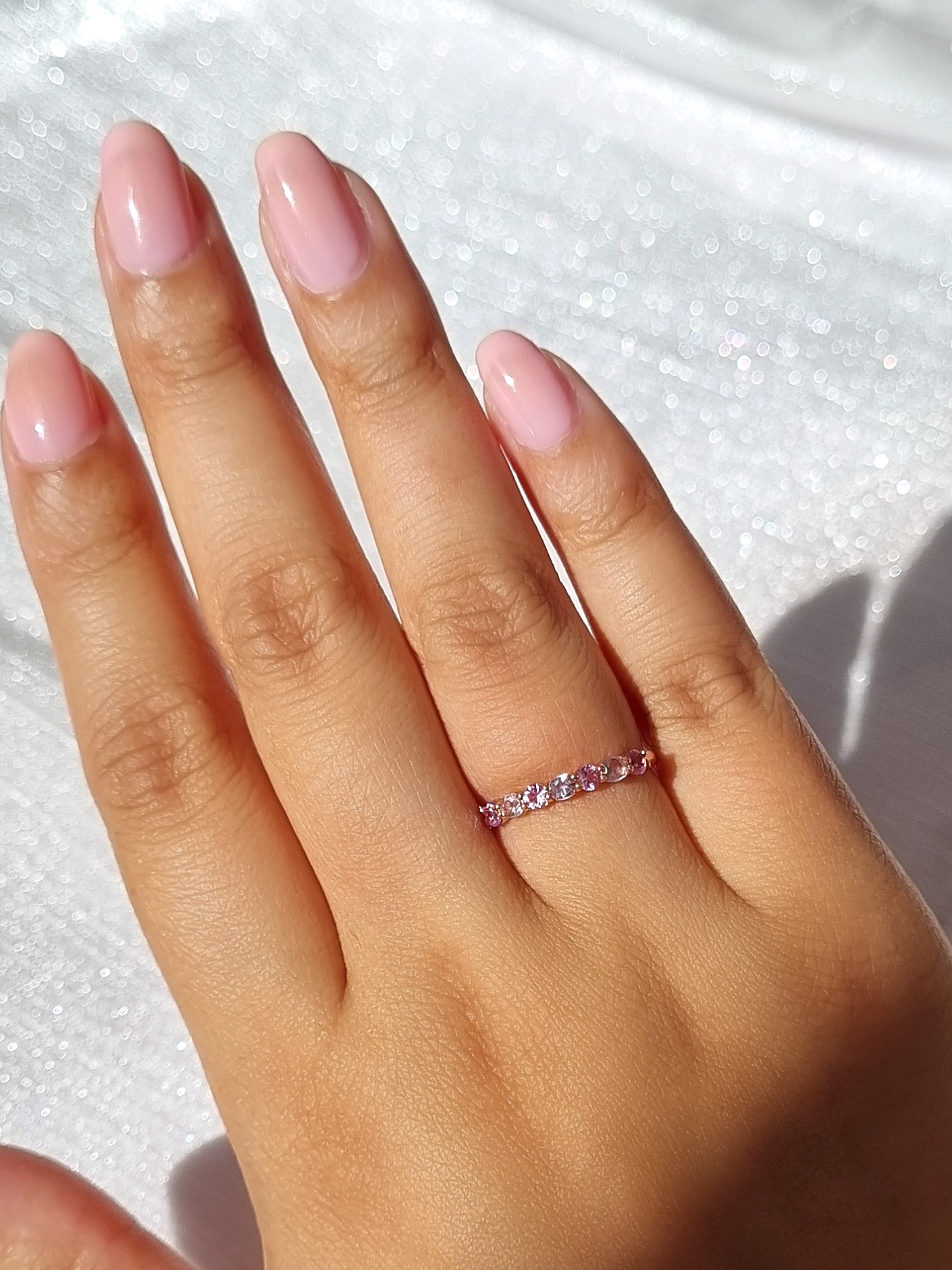 Pink Sapphire & Pink Amethyst Half Eternity Band in 18K Rose Gold Vermeil