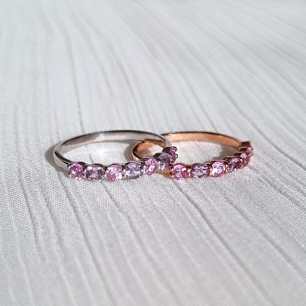 Pink Sapphire & Pink Amethyst Half Eternity Band in 18K Rose Gold Vermeil