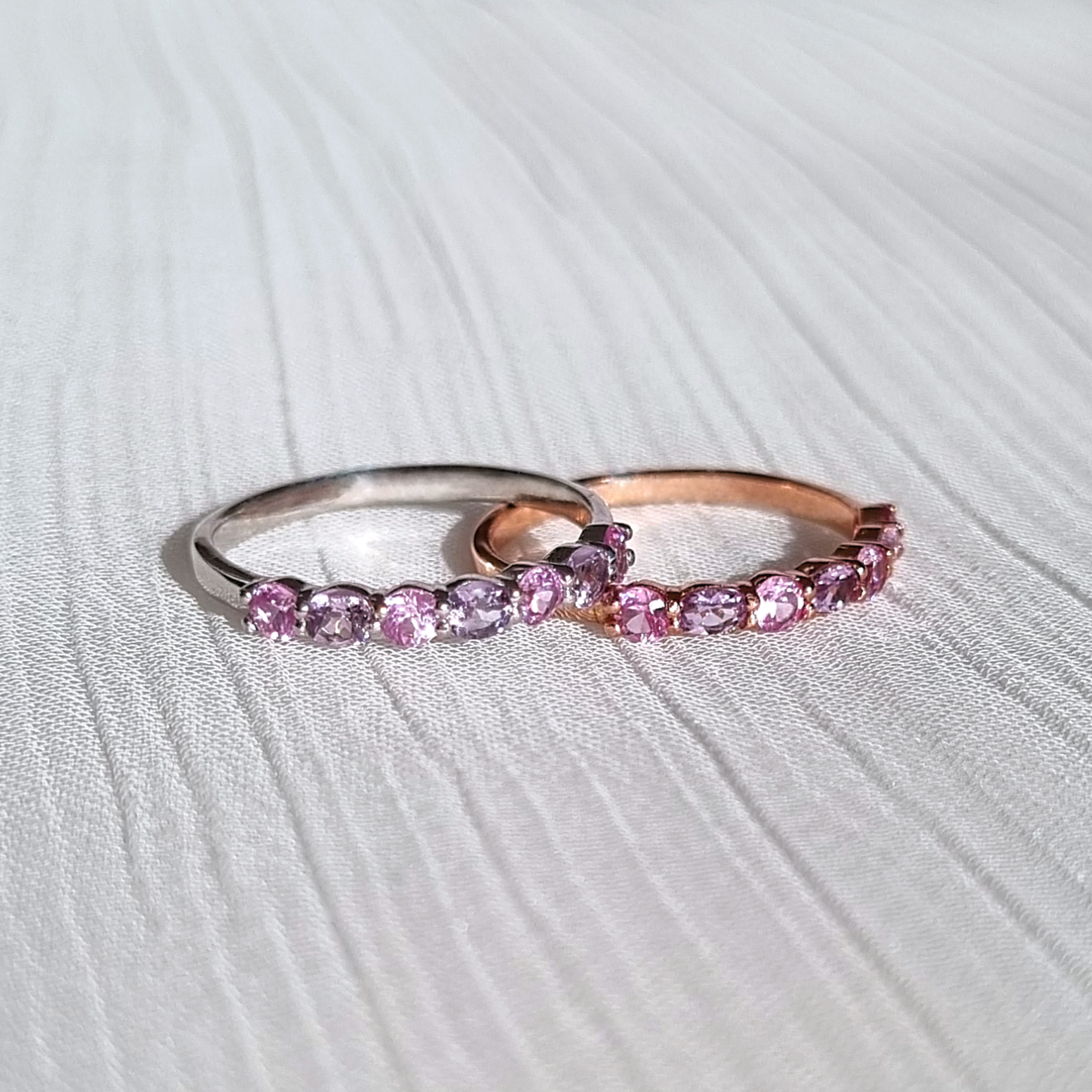 Pink Sapphire & Pink Amethyst Half Eternity Band in 18K Rose Gold Vermeil