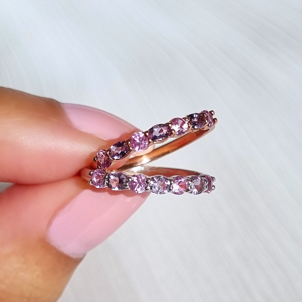 Pink Sapphire & Pink Amethyst Half Eternity Band in 18K Rose Gold Vermeil