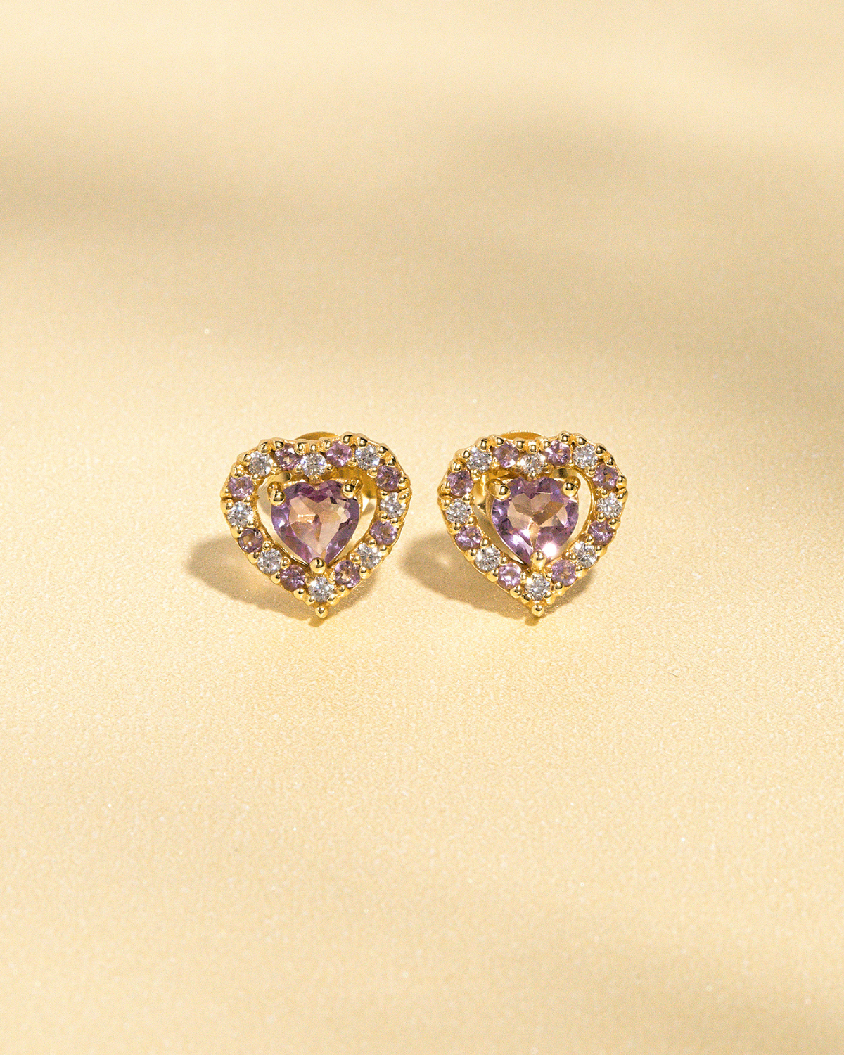 Purple Heart Lavender Amethyst Stud Earrings in 18k Gold Vermeil