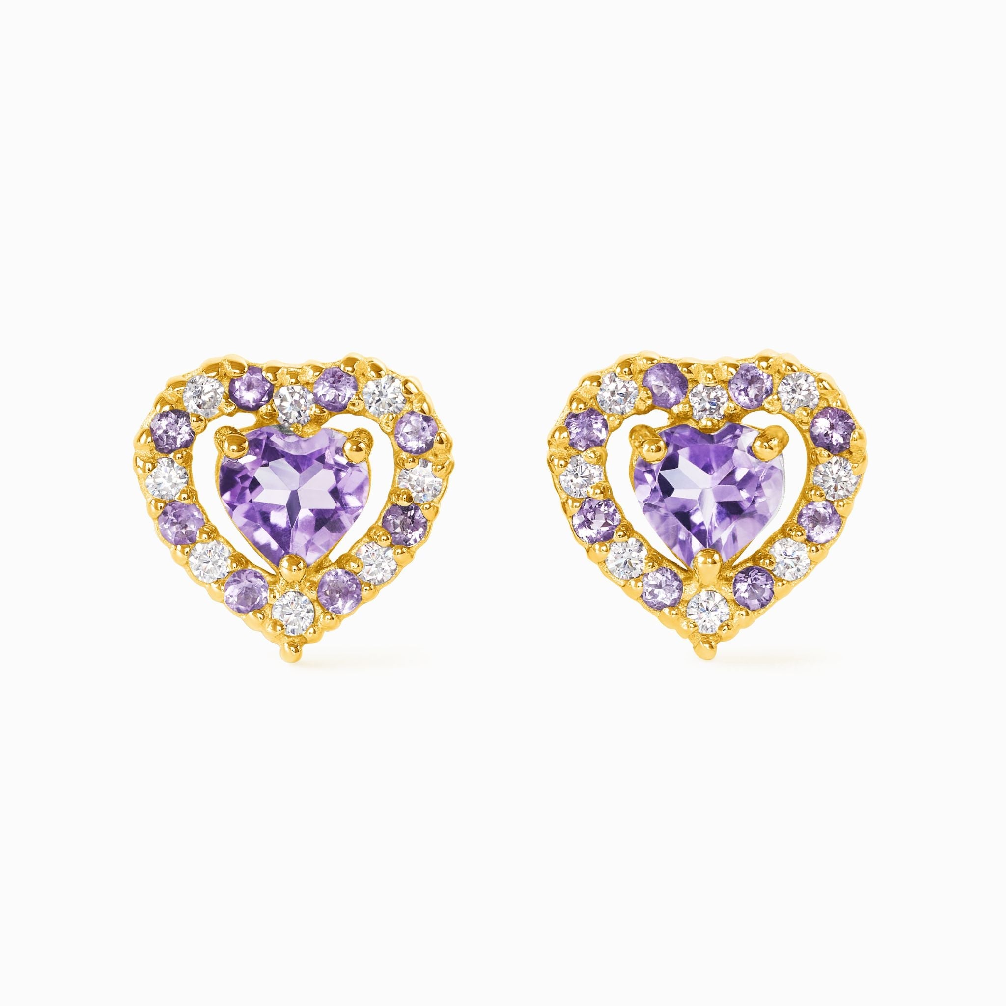 Purple Heart Lavender Amethyst Stud Earrings in 18k Gold Vermeil