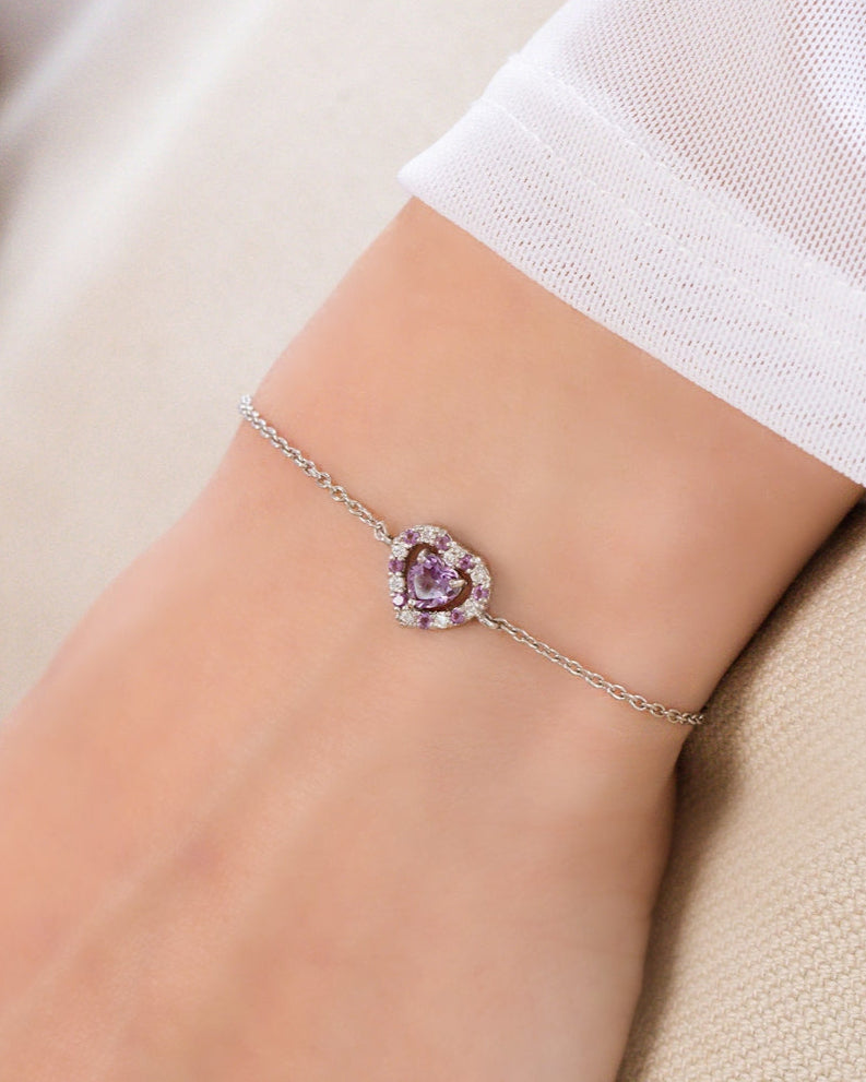 Purple Heart Lavender Amethyst Bracelet in Sterling Silver