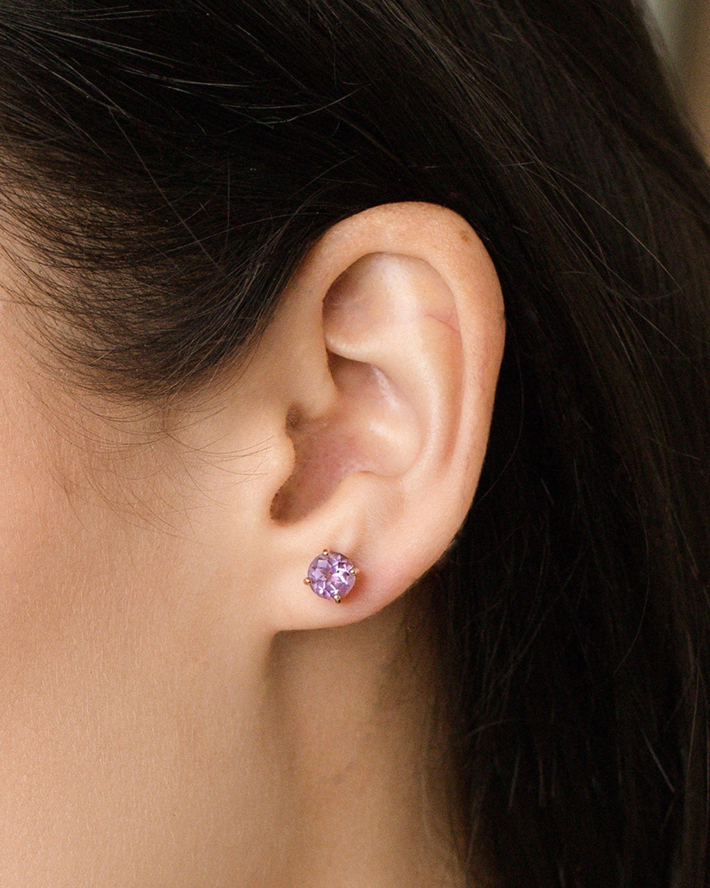 Lavender Amethyst Round Stud Earrings 6 mm in 18k Rose Gold Vermeil