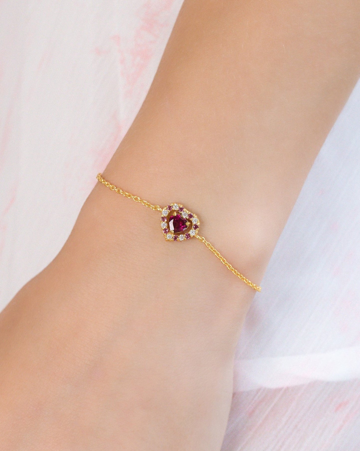 Red Heart Rhodolite Garnet Bracelet in 18k Gold Vermeil