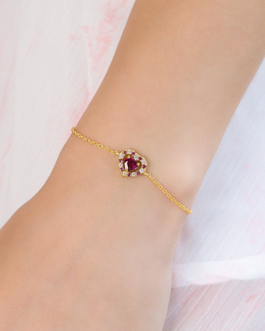 Red Heart Rhodolite Garnet Bracelet in 18k Gold Vermeil