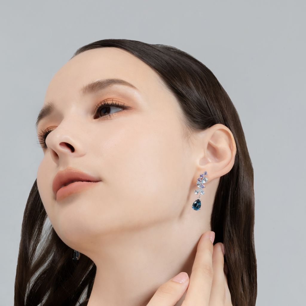 Blue Gemstone Drop Earrings in Sterling Silver