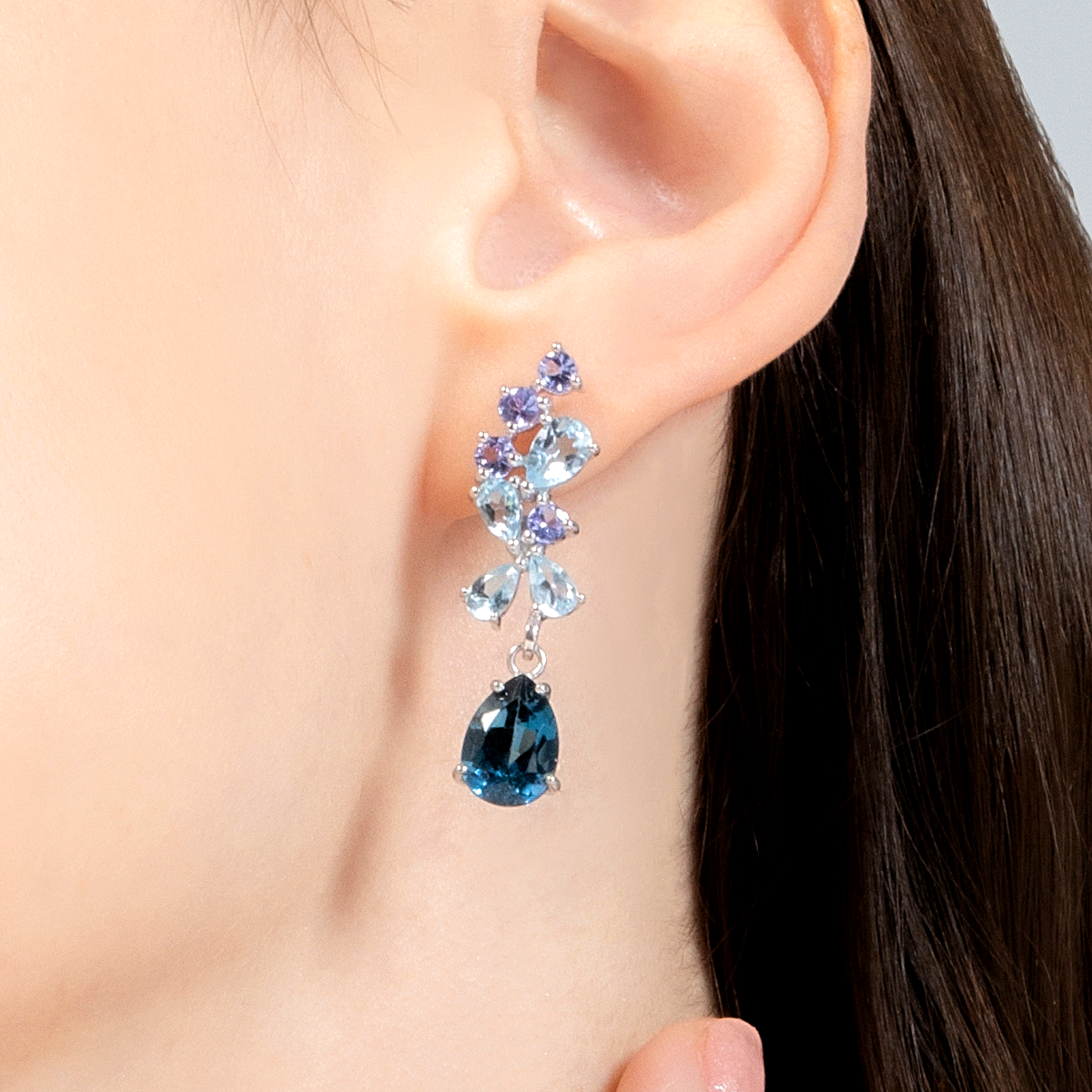 Blue Gemstone Drop Earrings in Sterling Silver