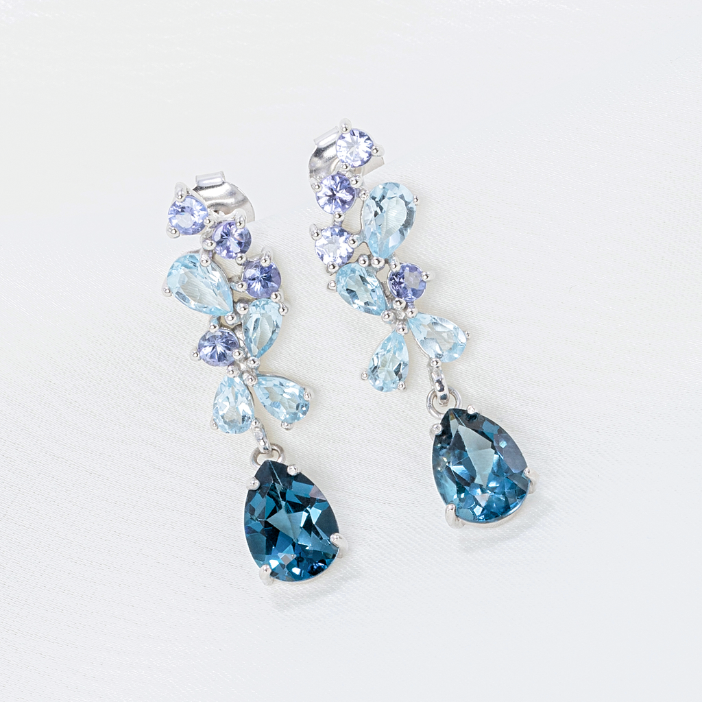 Blue Gemstone Drop Earrings in Sterling Silver
