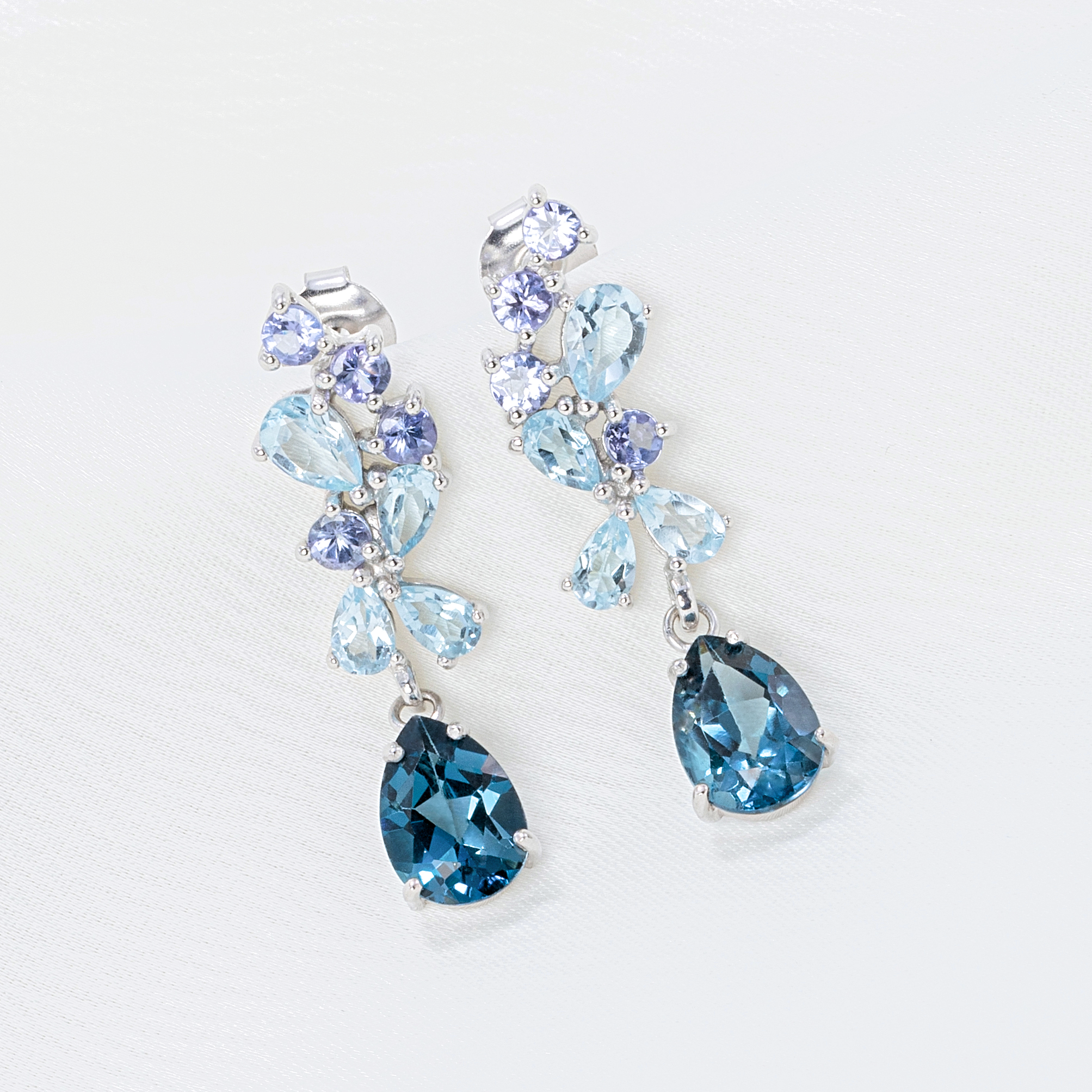 Blue Gemstone Drop Earrings in Sterling Silver