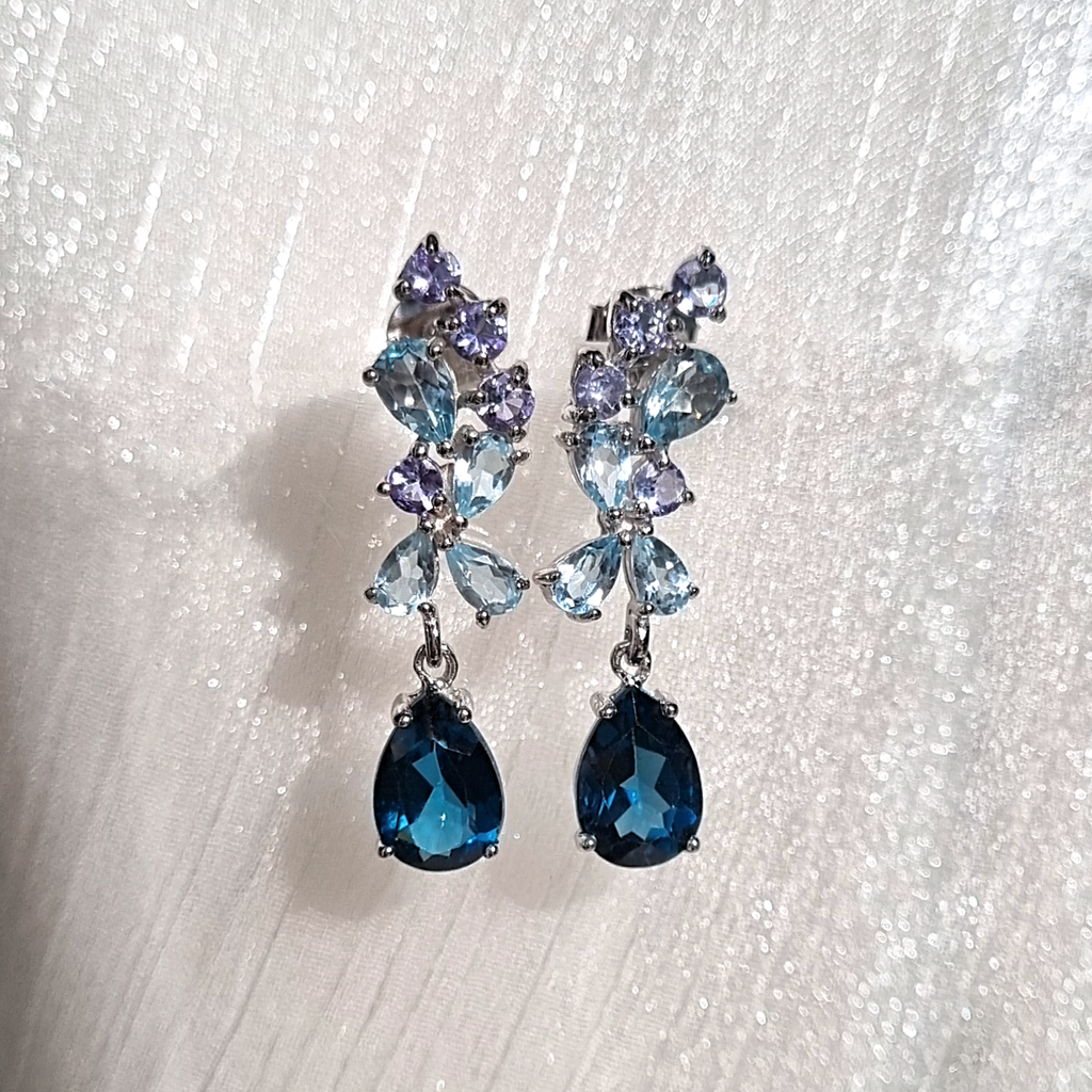 Blue Gemstone Drop Earrings in Sterling Silver