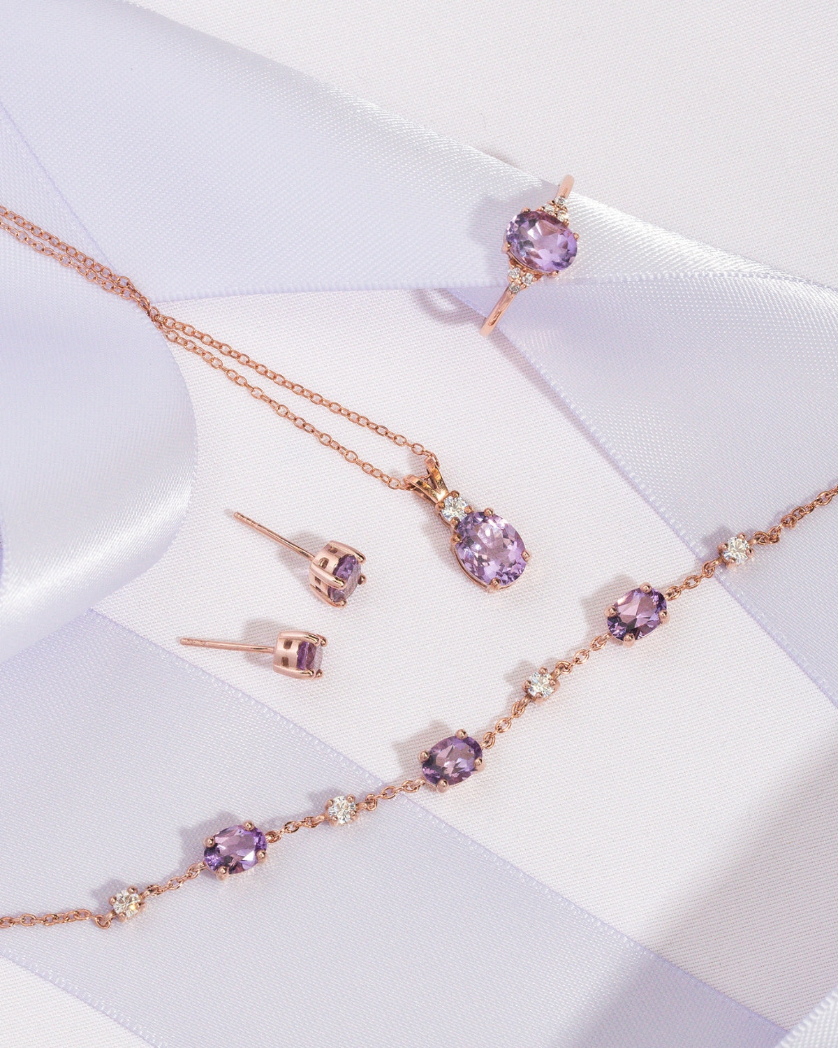 Complete Set - Amethyst Jewellery Set in 18k Rose Gold Vermeil