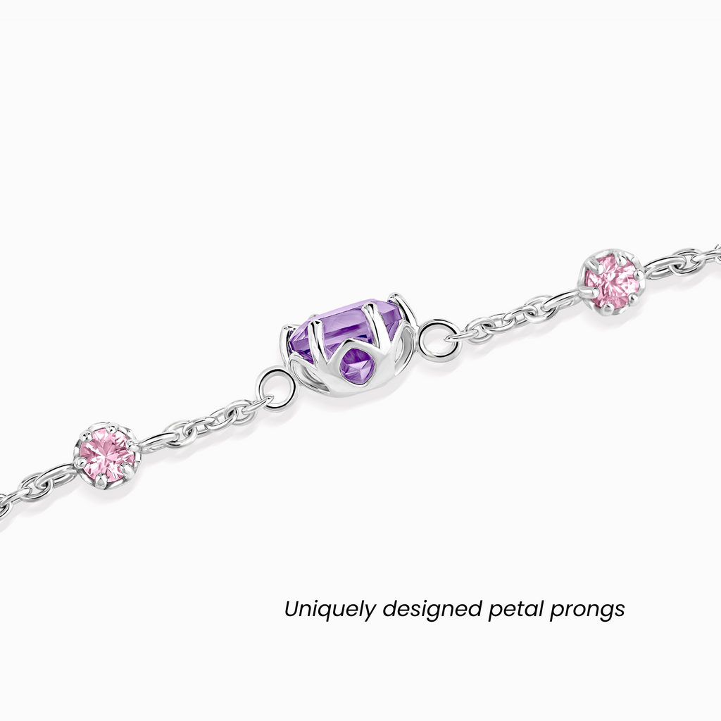 Pink Sapphire & Amethyst Bracelet in Sterling Silver
