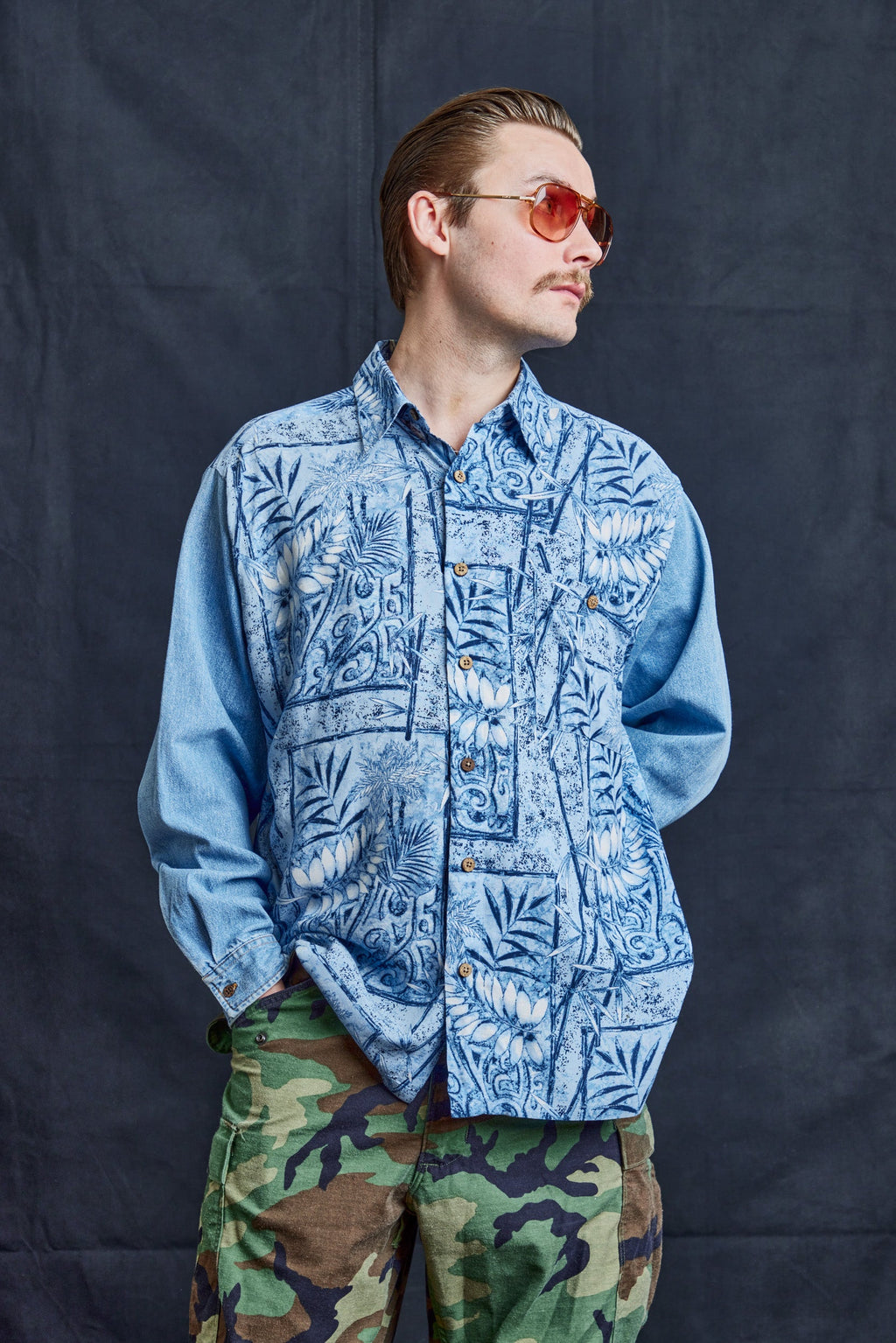 Fern Print Denim Shirt in Blue