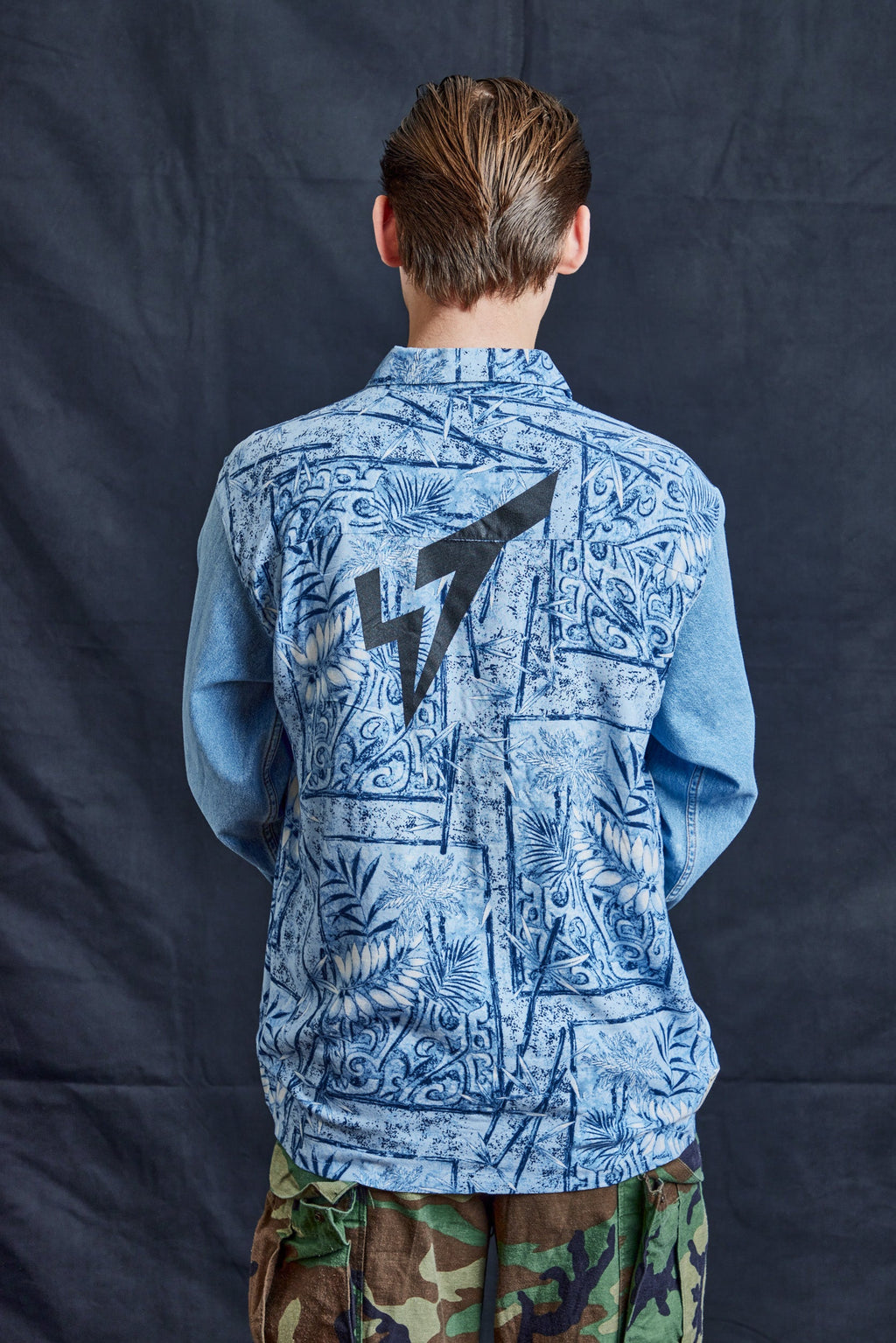 Fern Print Denim Shirt in Blue