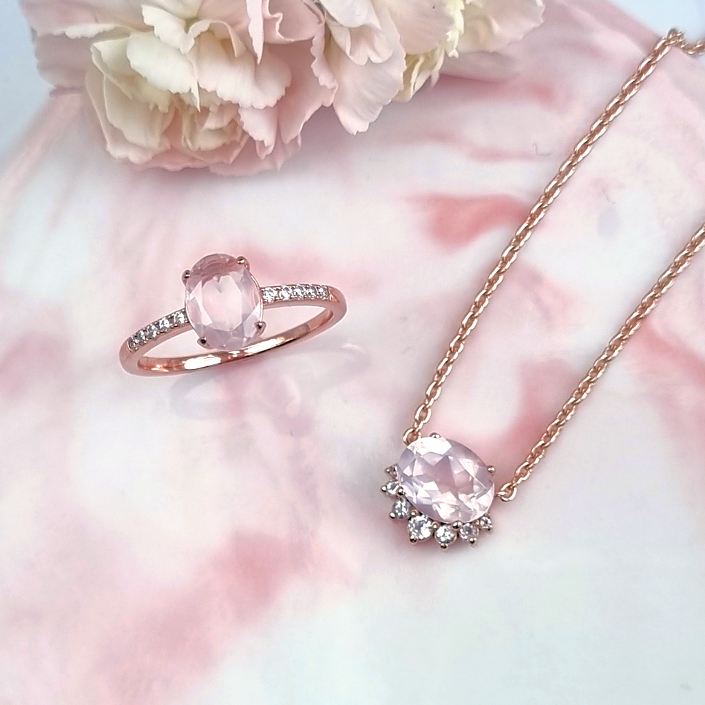 Aria Rose Quartz Necklace in 18k Rose Gold Vermeil