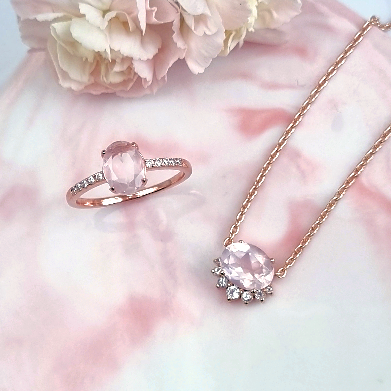 Aria Rose Quartz Necklace in 18k Rose Gold Vermeil