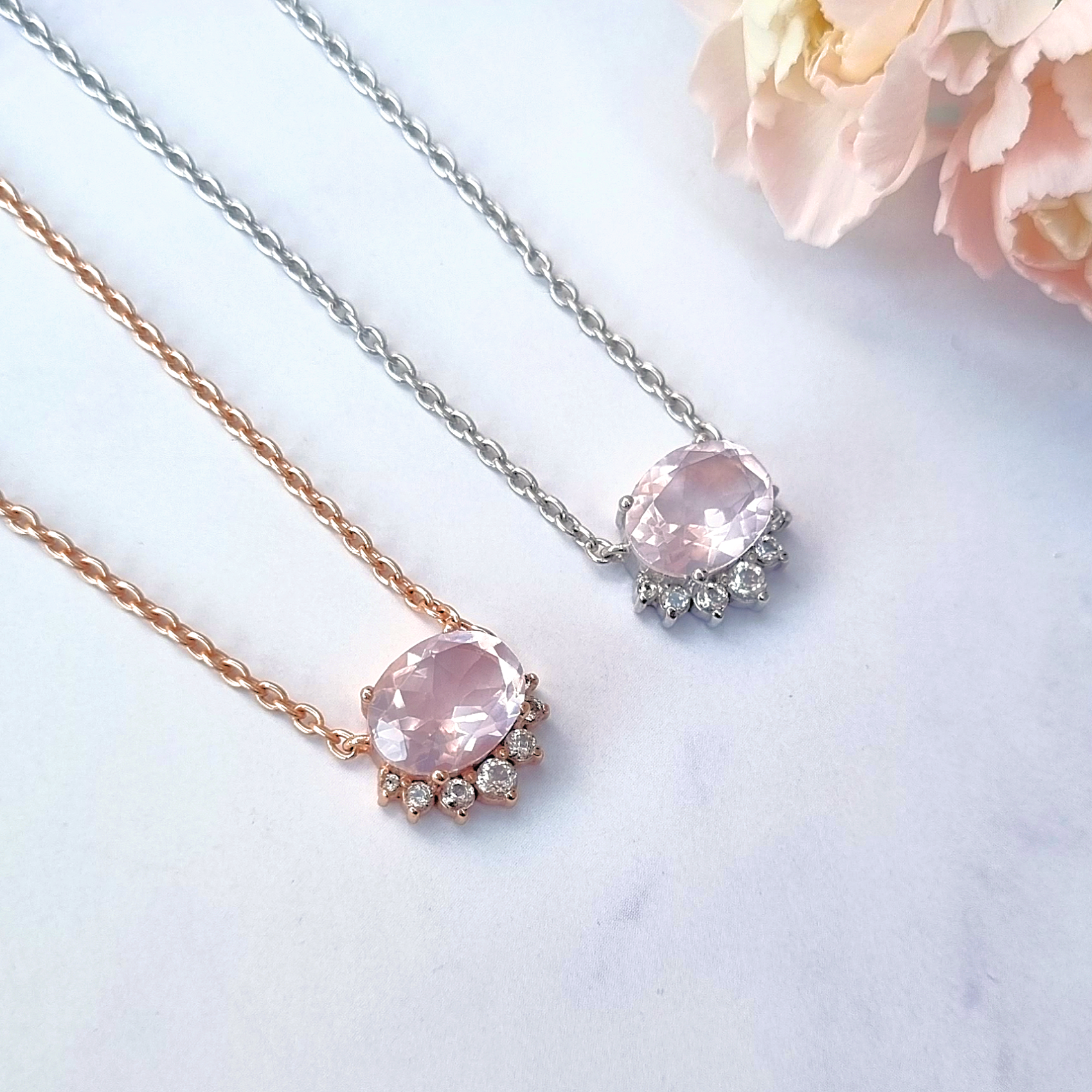 Aria Rose Quartz Necklace in 18k Rose Gold Vermeil