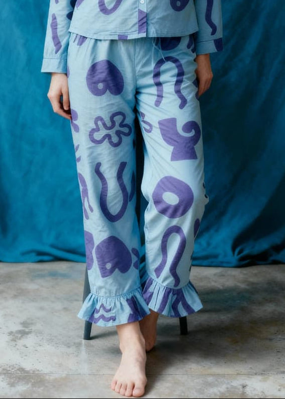 Organic Cotton Pyjama Bottoms in Blue Things