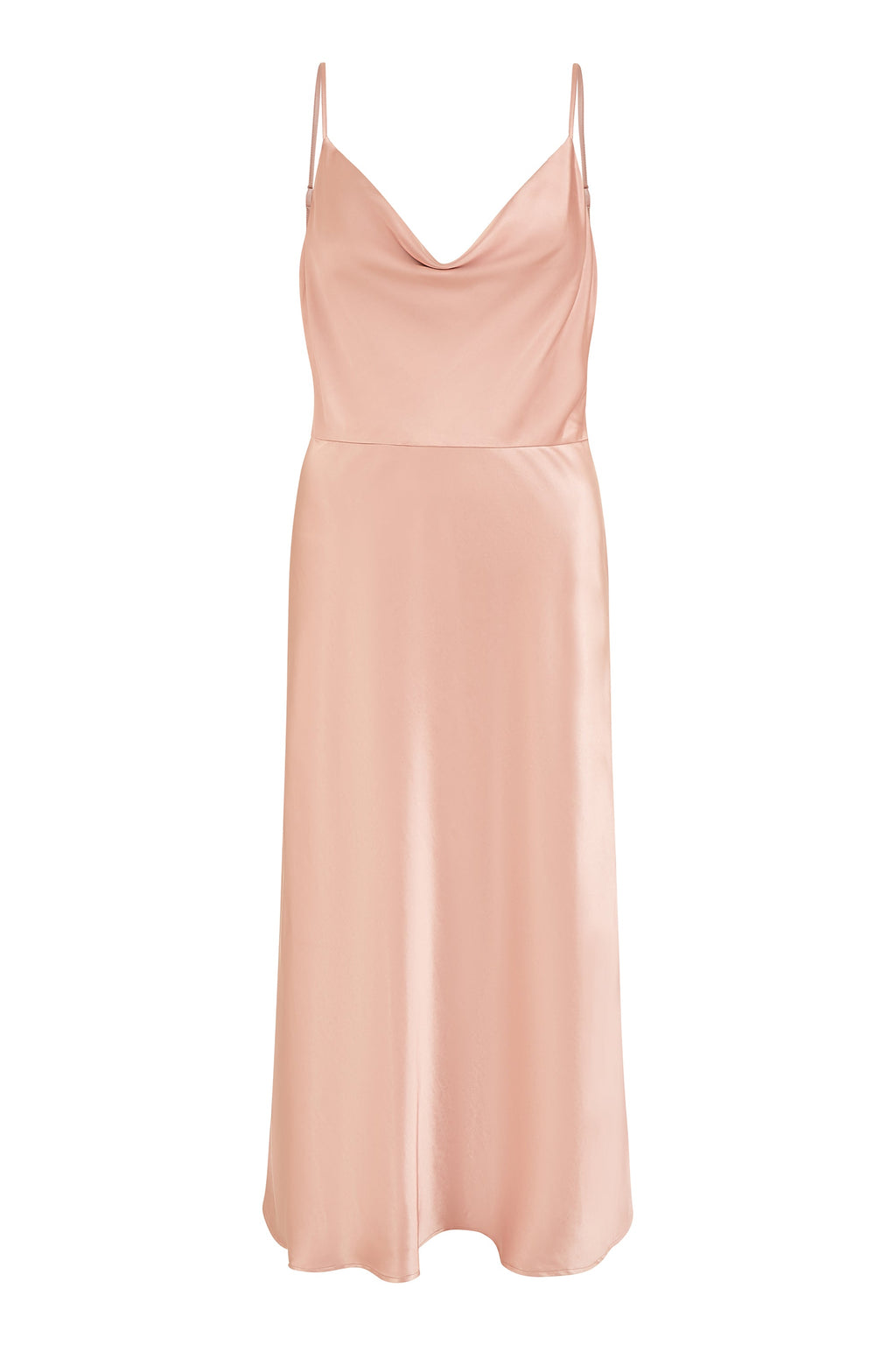 Yumi Rose Pink Satin Cowl Neck Midi Slip Dress
