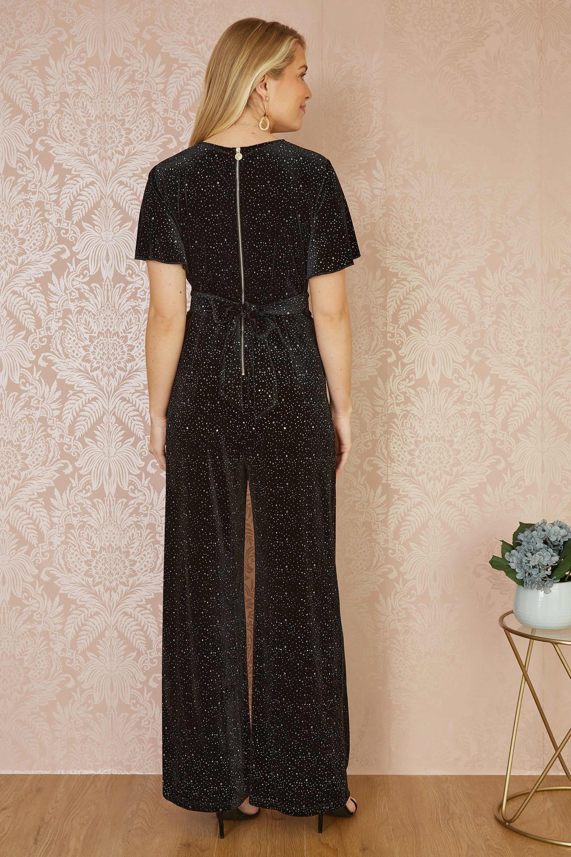 Yumi Black Sparkle Velvet Jumpsuit