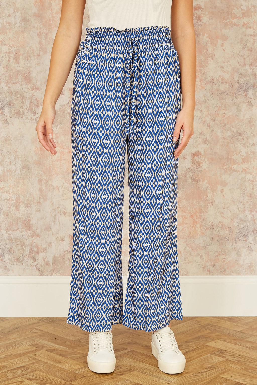 Yumi Blue Geo Print Relaxed Fit Trousers