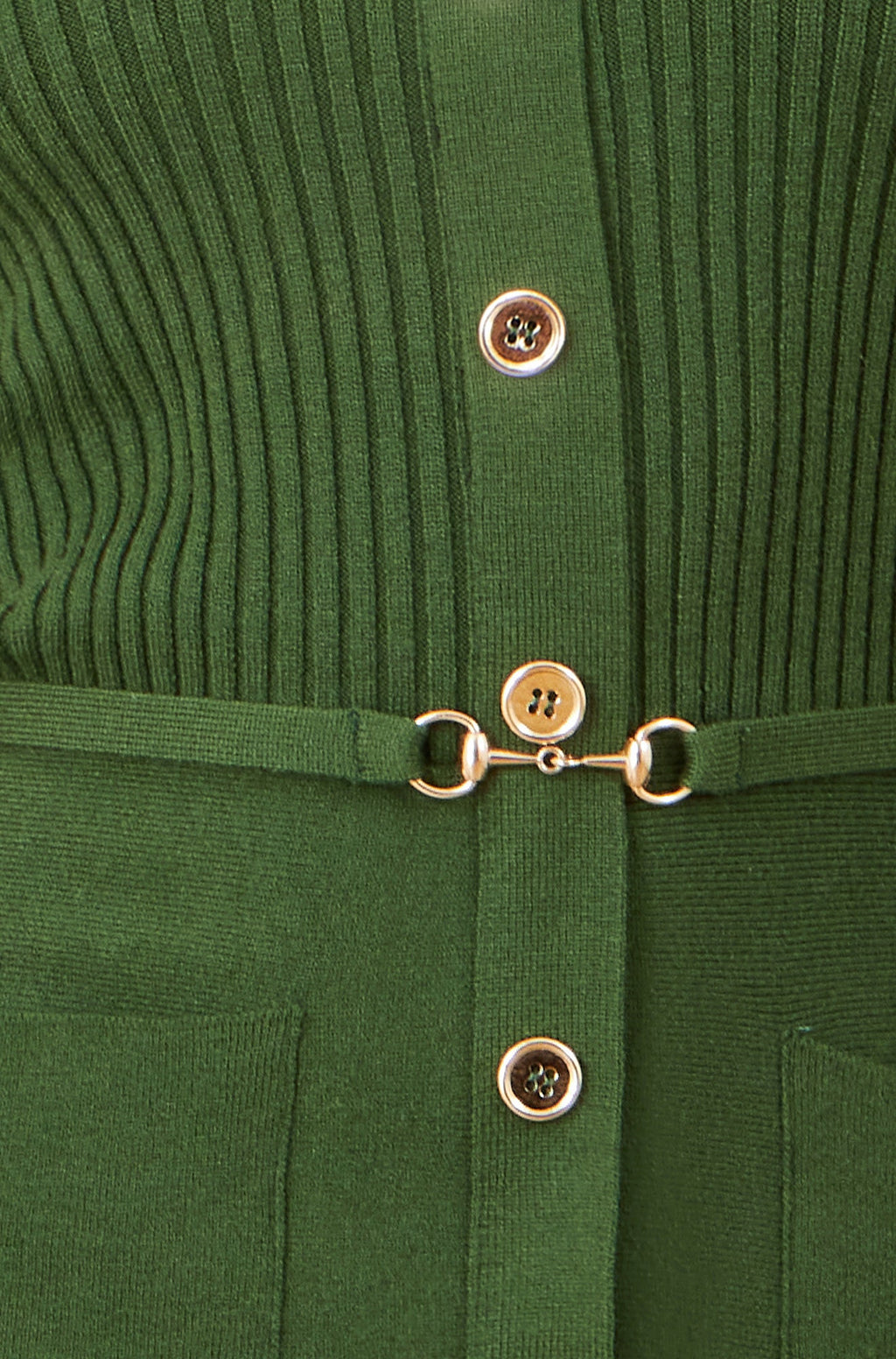 Yumi Green Rib Knit Midi Shirt Dress With Snaffle Belt