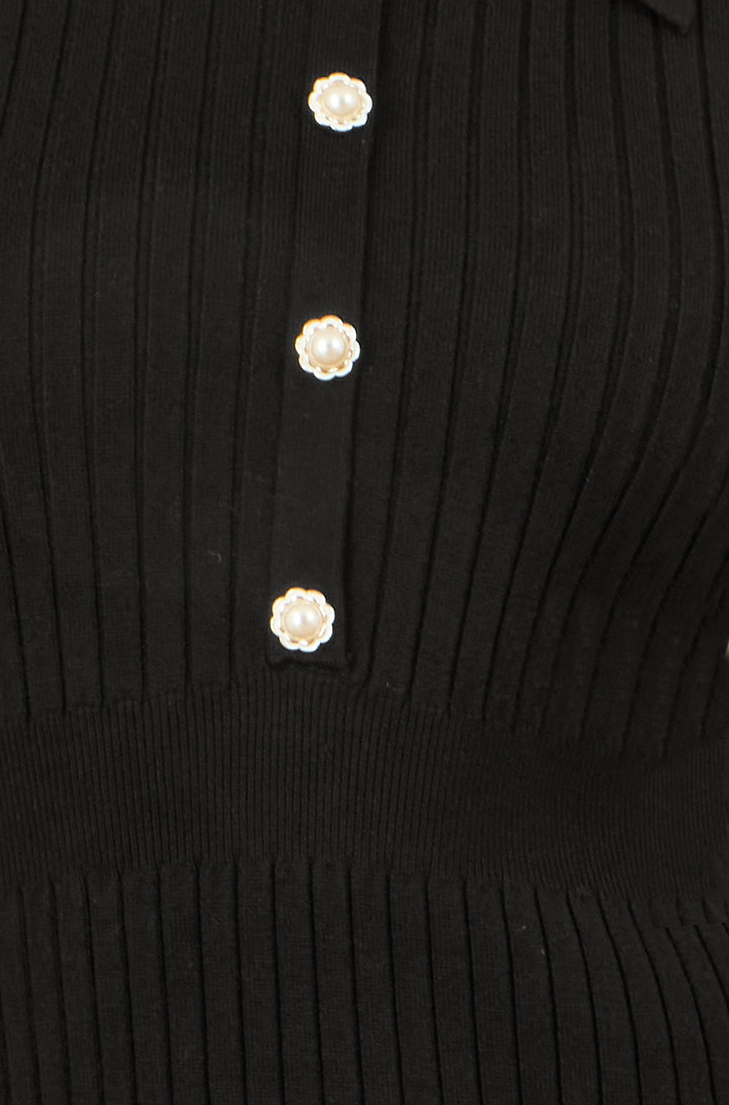 Yumi Black Fitted Rib Knitted Midi Dress With Daisy Buttons