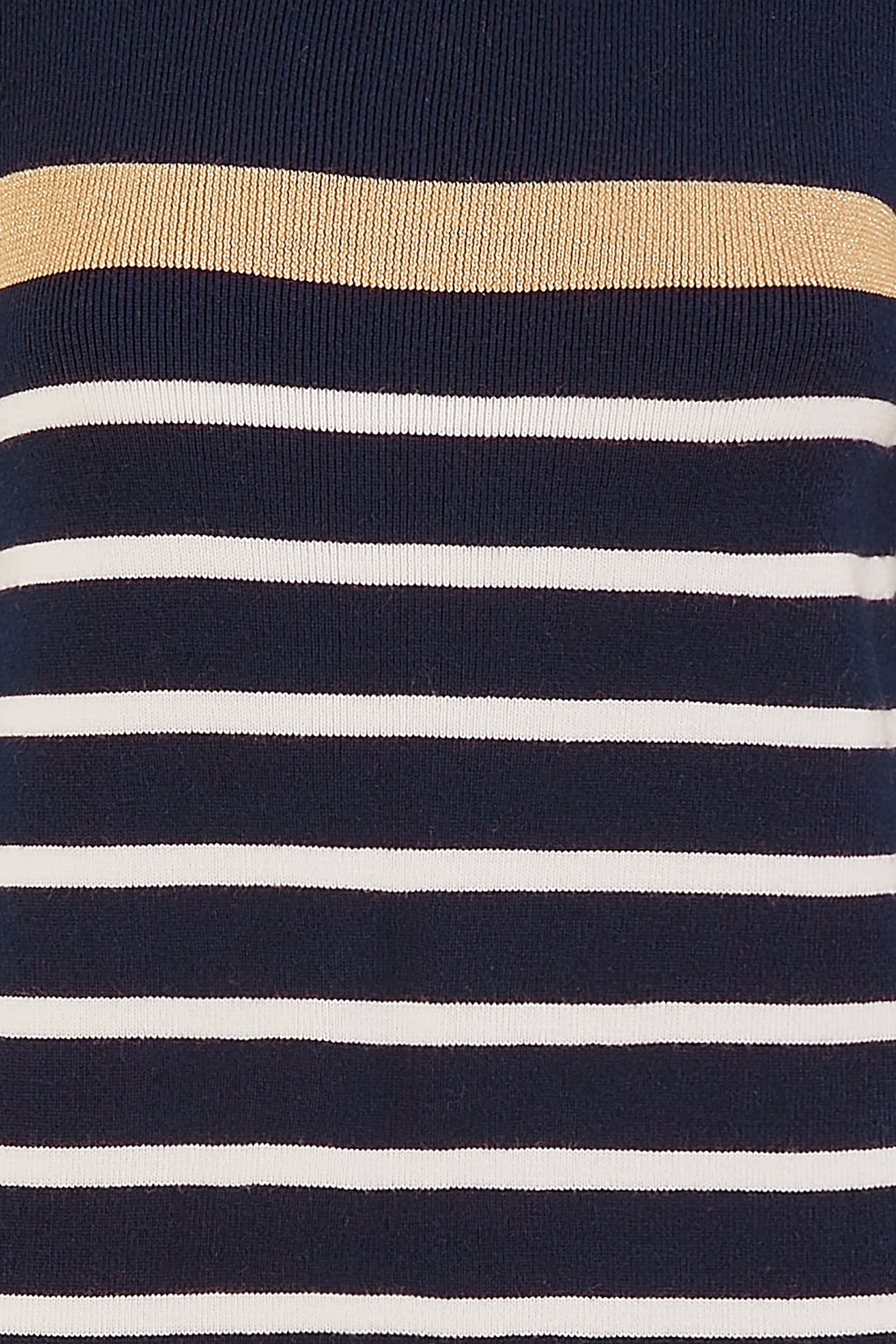 Yumi Navy Striped Knitted Dress With Button Cuff Detail