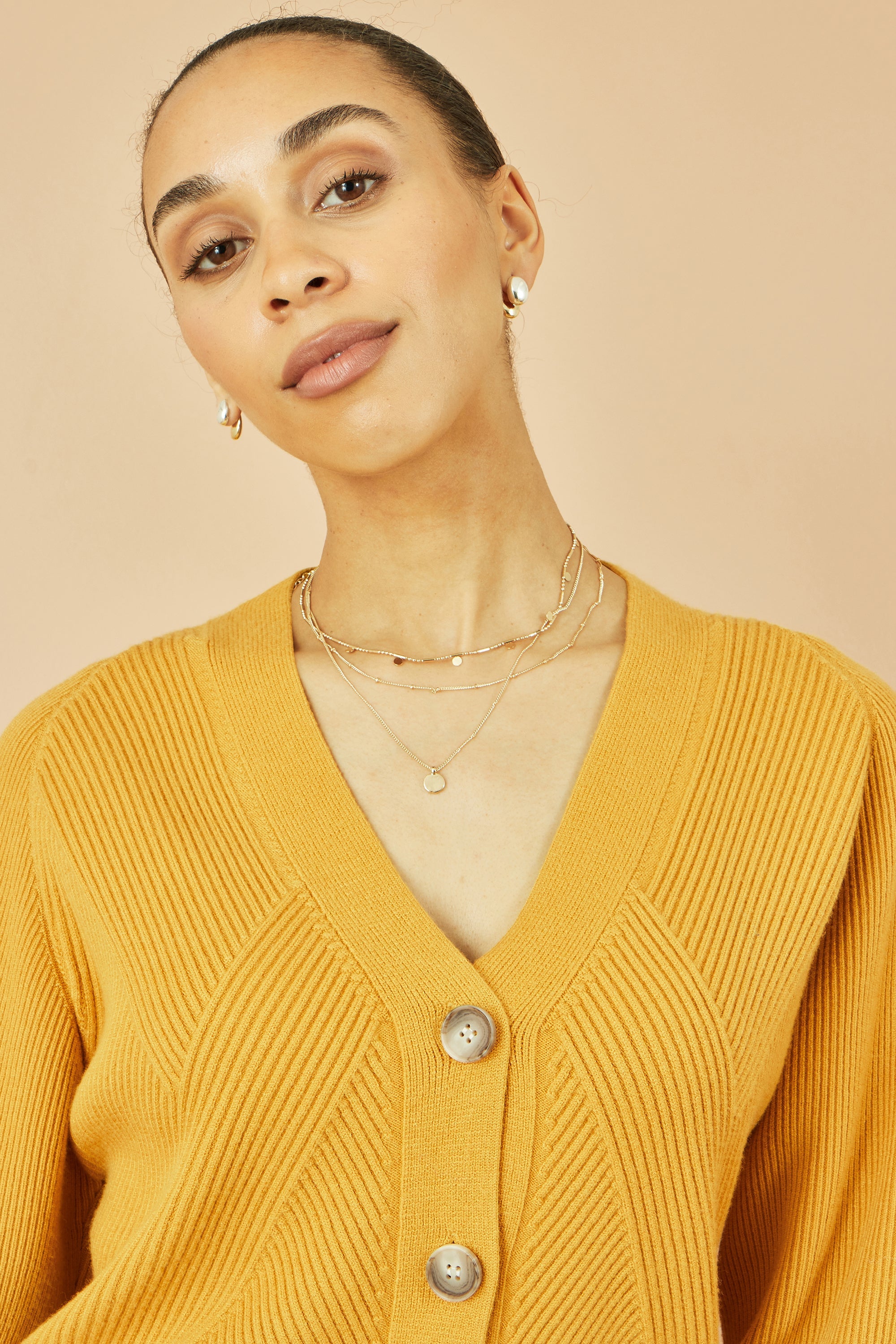 Yumi Mustard Relaxed Fit Cardigan With Stitch Detail