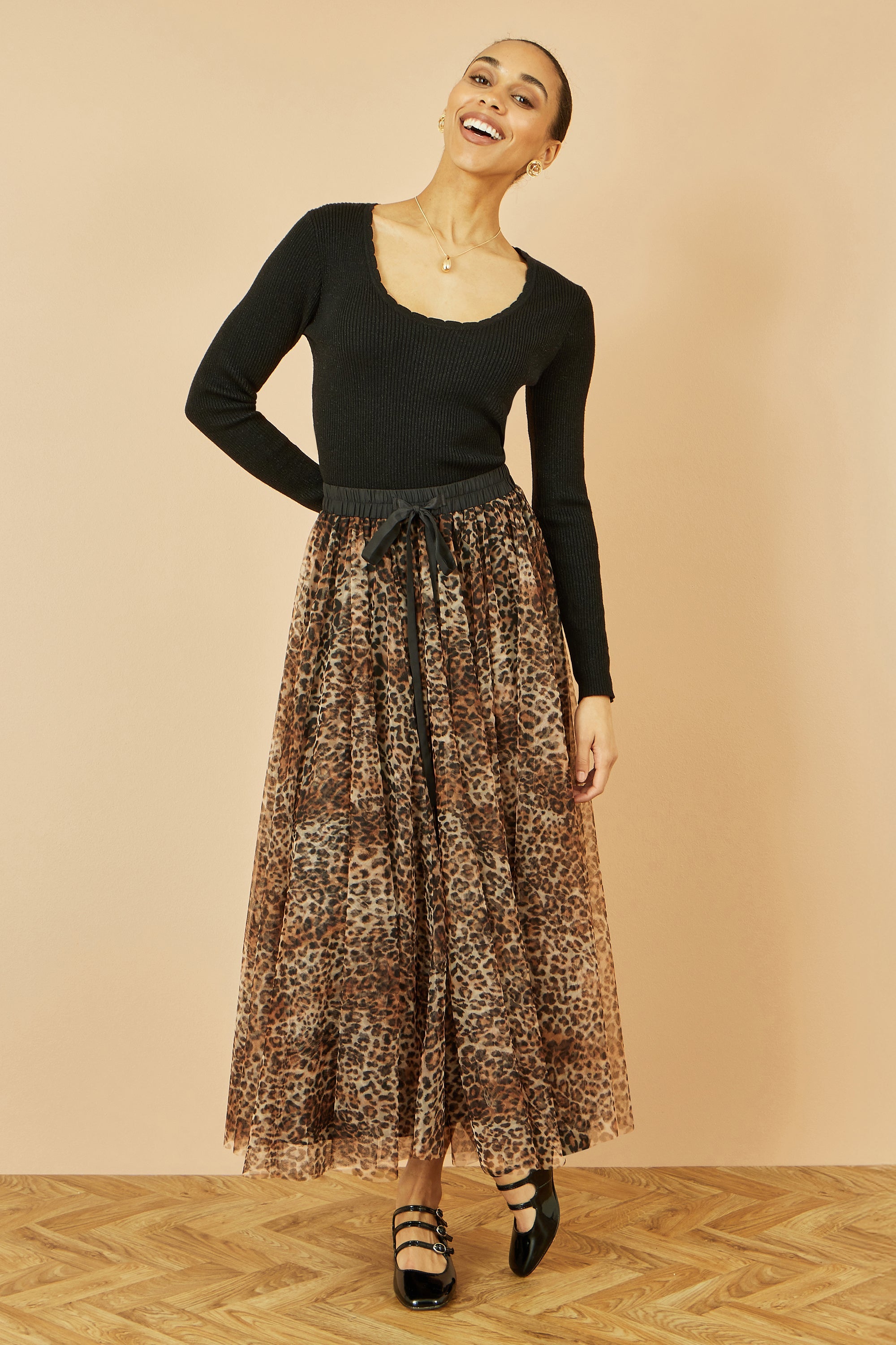 Yumi Brown Leopard Mesh Tulle Skirt