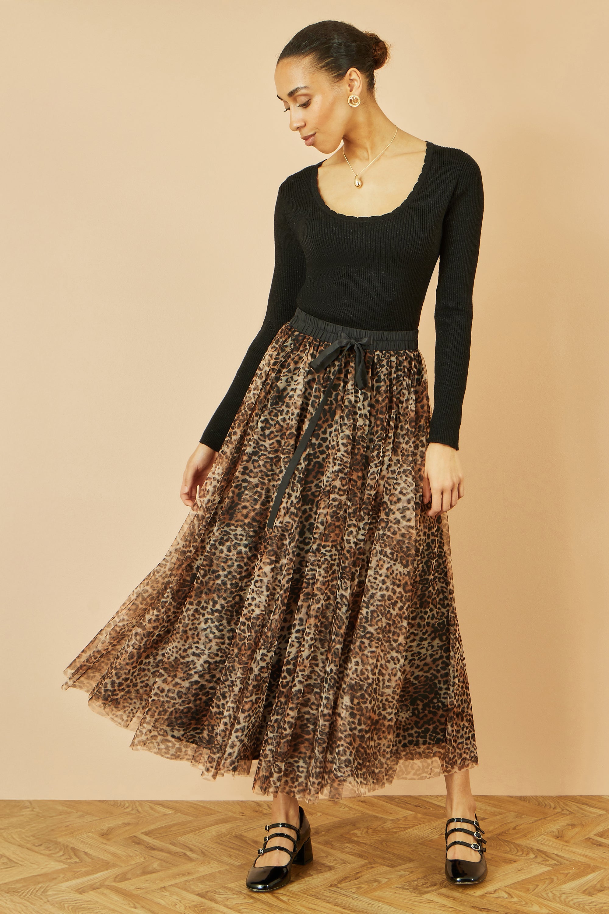 Yumi Brown Leopard Mesh Tulle Skirt