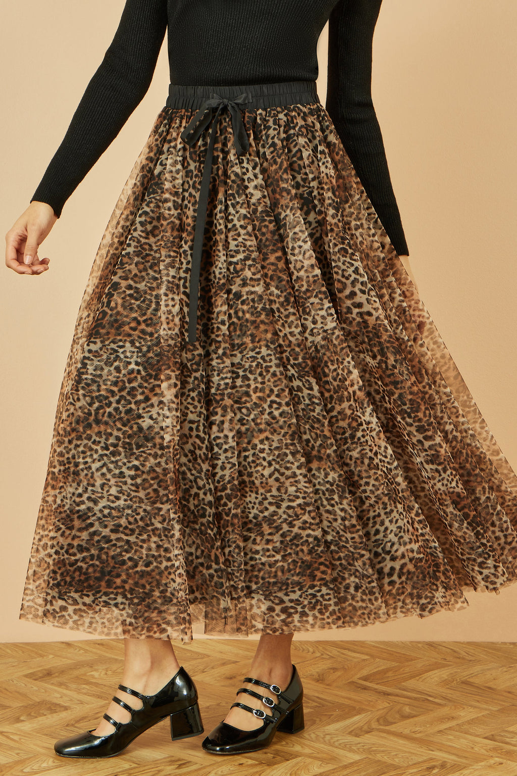 Yumi Brown Leopard Mesh Tulle Skirt