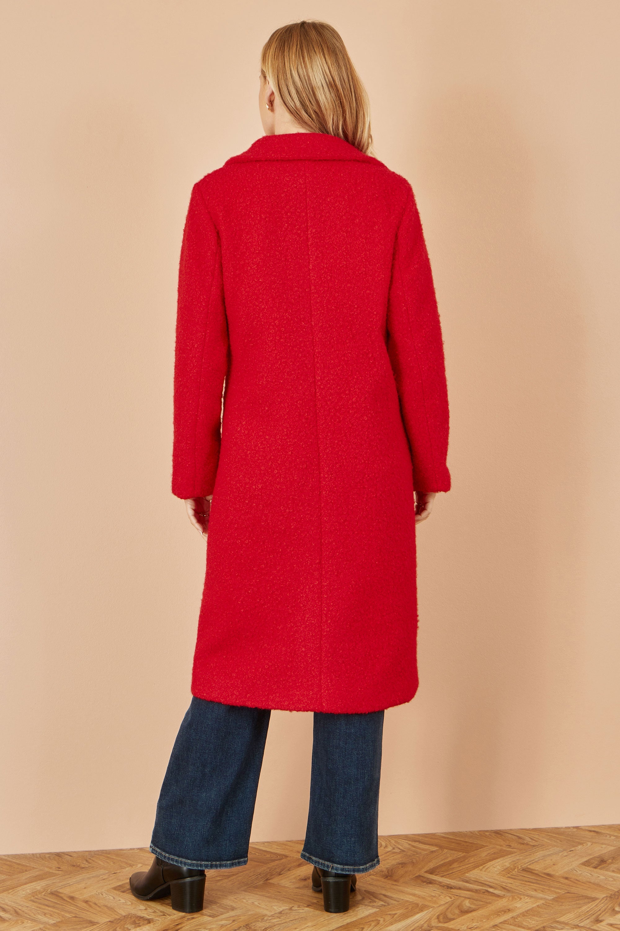 Yumi Red Boucle Long Line Coat