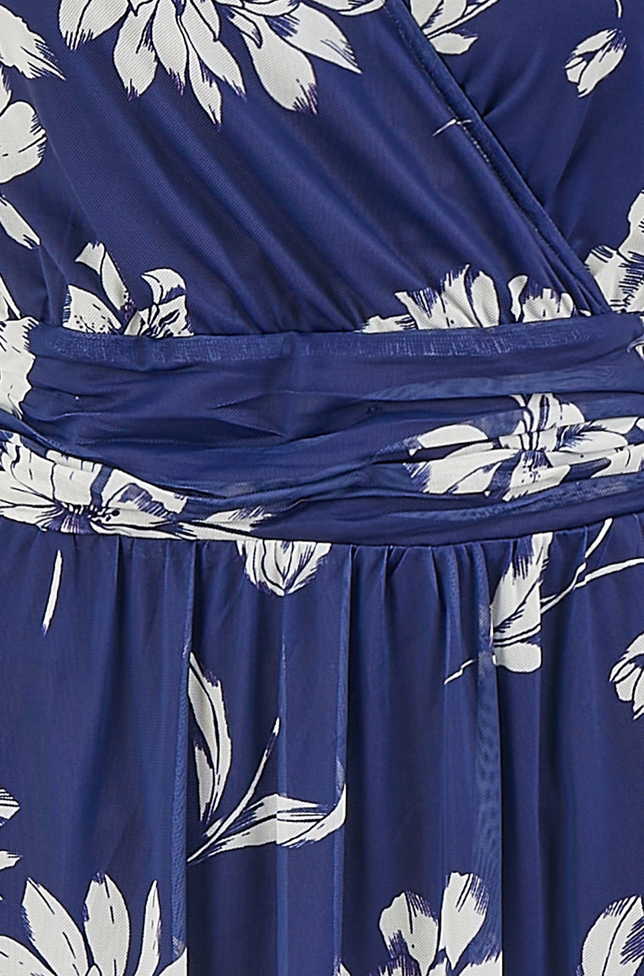 Yumi Navy Floral Print Stretch Mesh Dress With Pockets