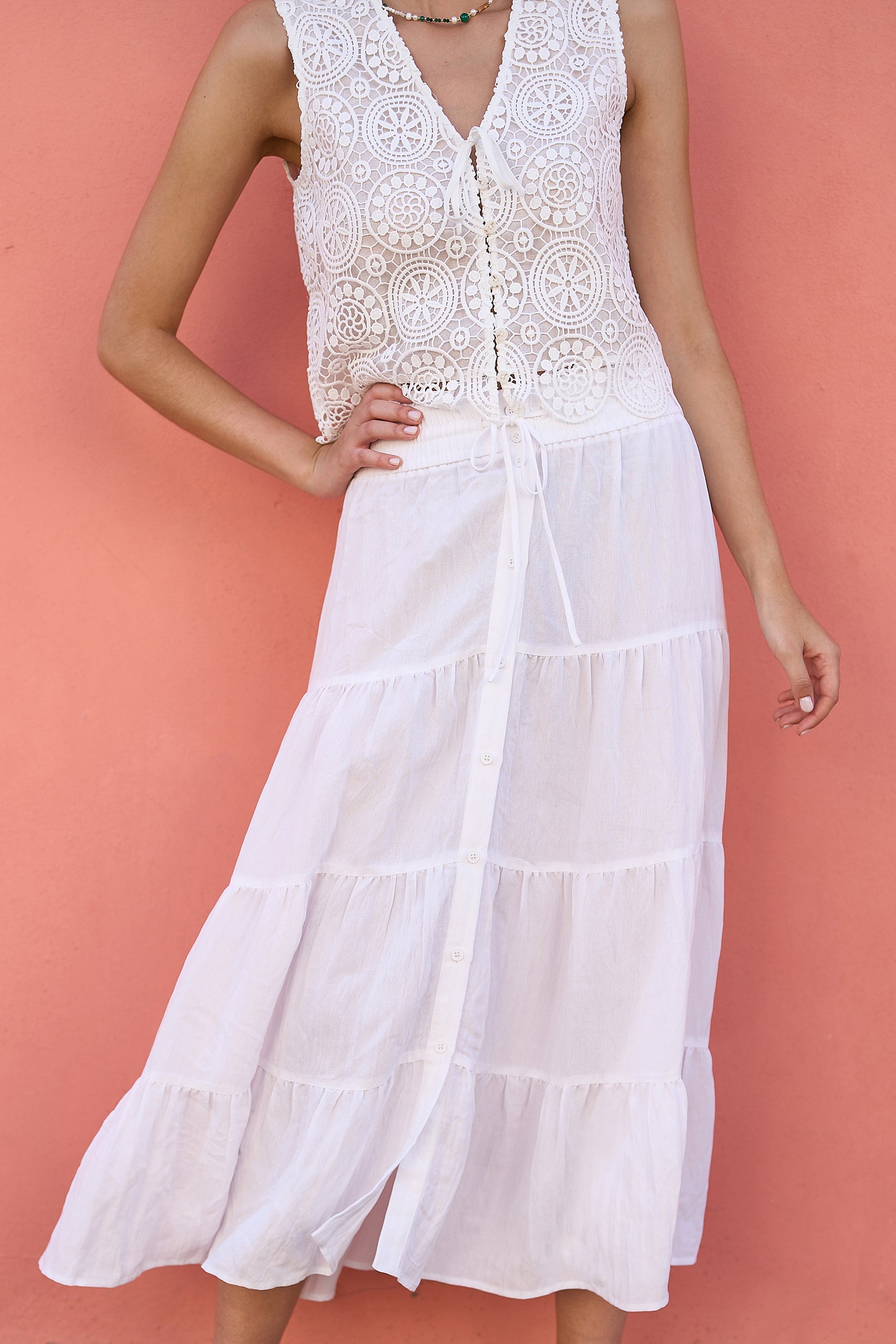 Yumi White Midi Boho Skirt