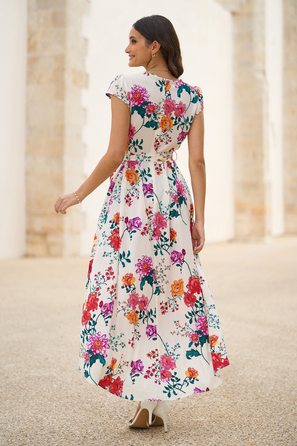 Yumi Ivory Flower Print Wrap Midi Dress