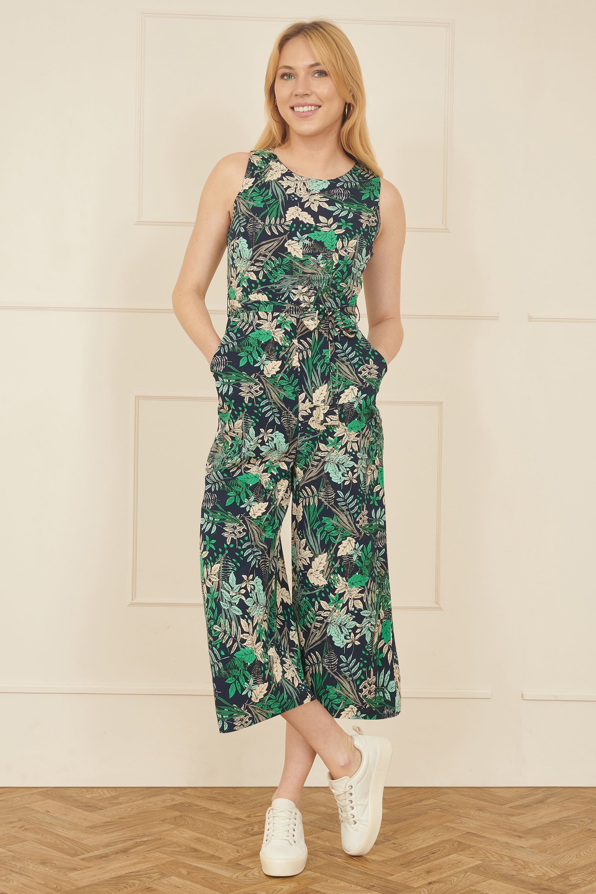 Yumi Green Leaf Culotte Jumpsuit