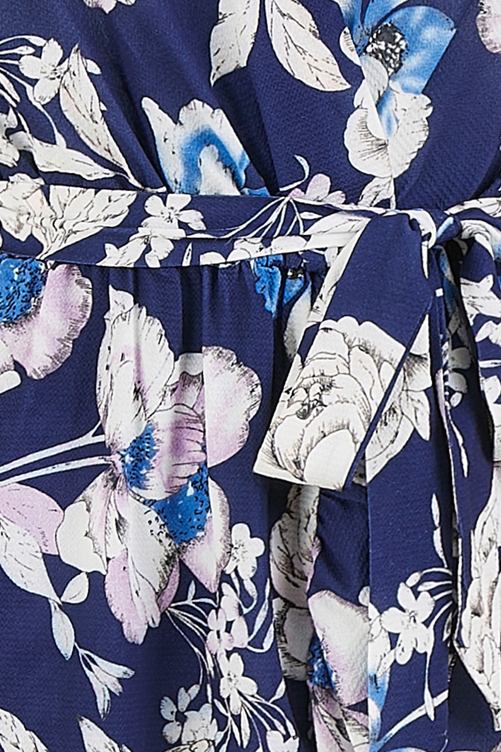 Yumi Navy Floral Midi Wrap Dress