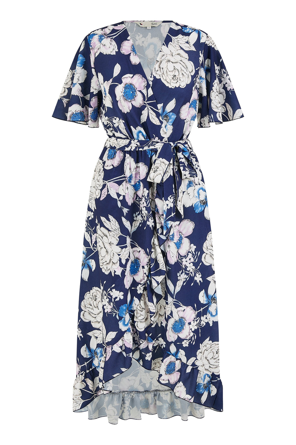 Yumi Navy Floral Midi Wrap Dress