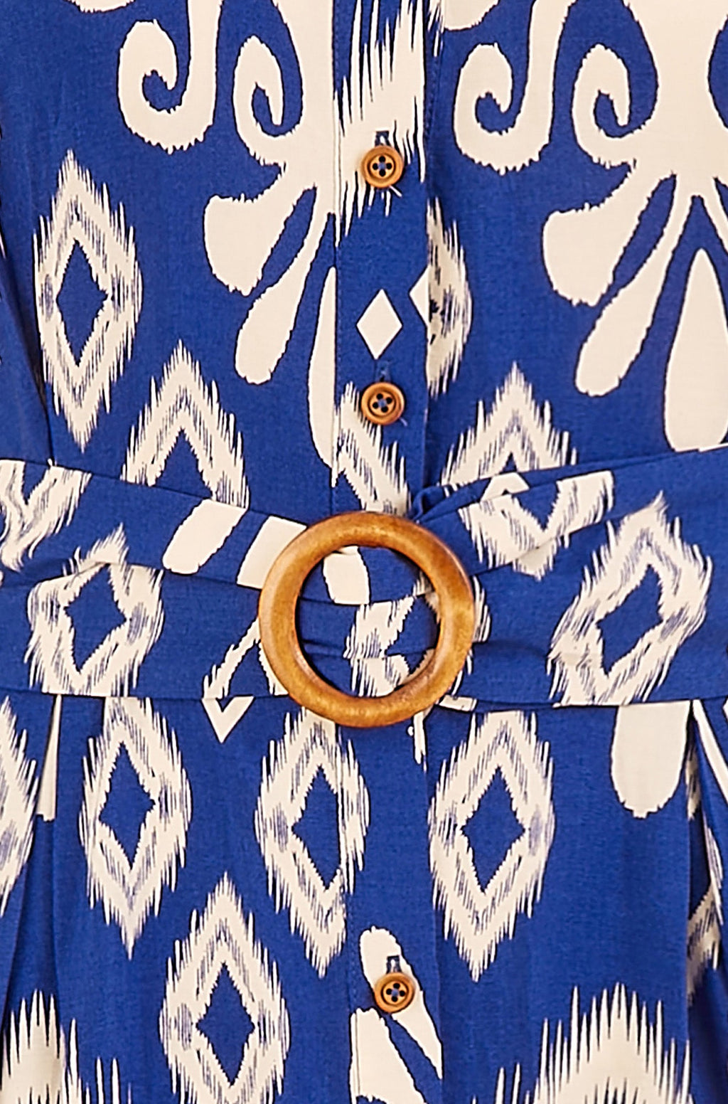 Yumi Blue Abstract Geo Print Relaxed Midi Shirt Dress With Belt