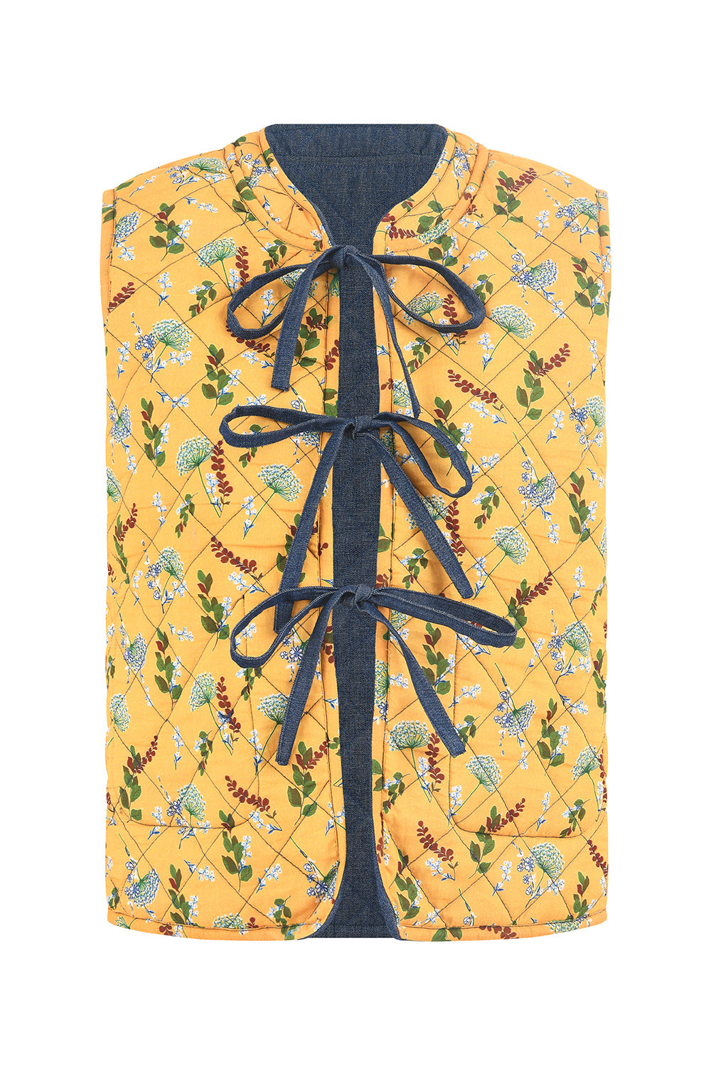 Yumi Blue Chambray Cotton Quilted Reversible Vest