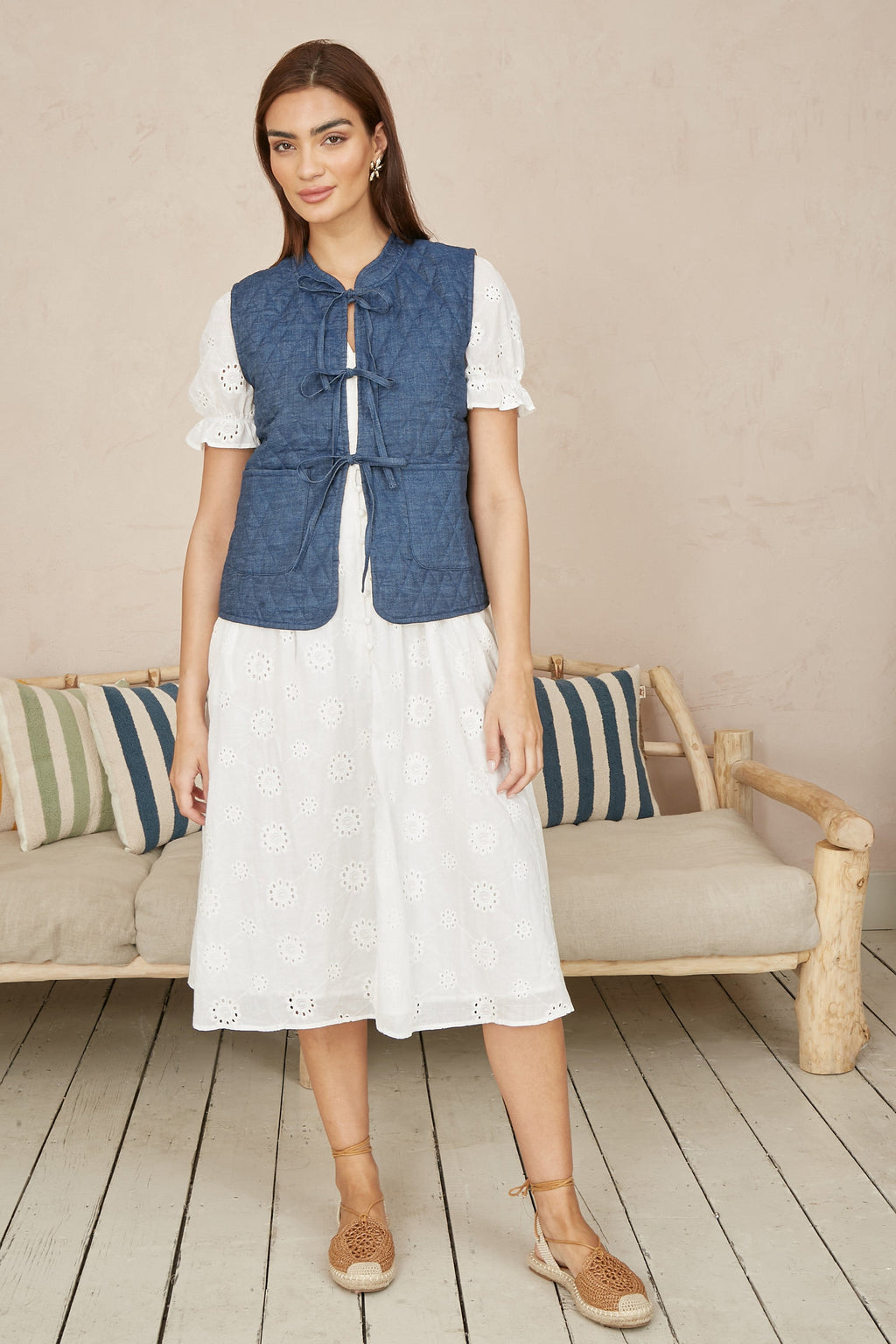 Yumi Blue Chambray Cotton Quilted Reversible Vest