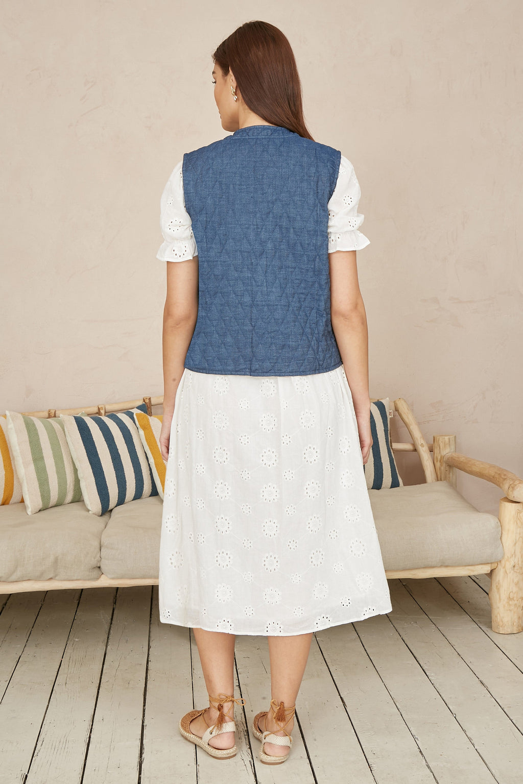Yumi Blue Chambray Cotton Quilted Reversible Vest