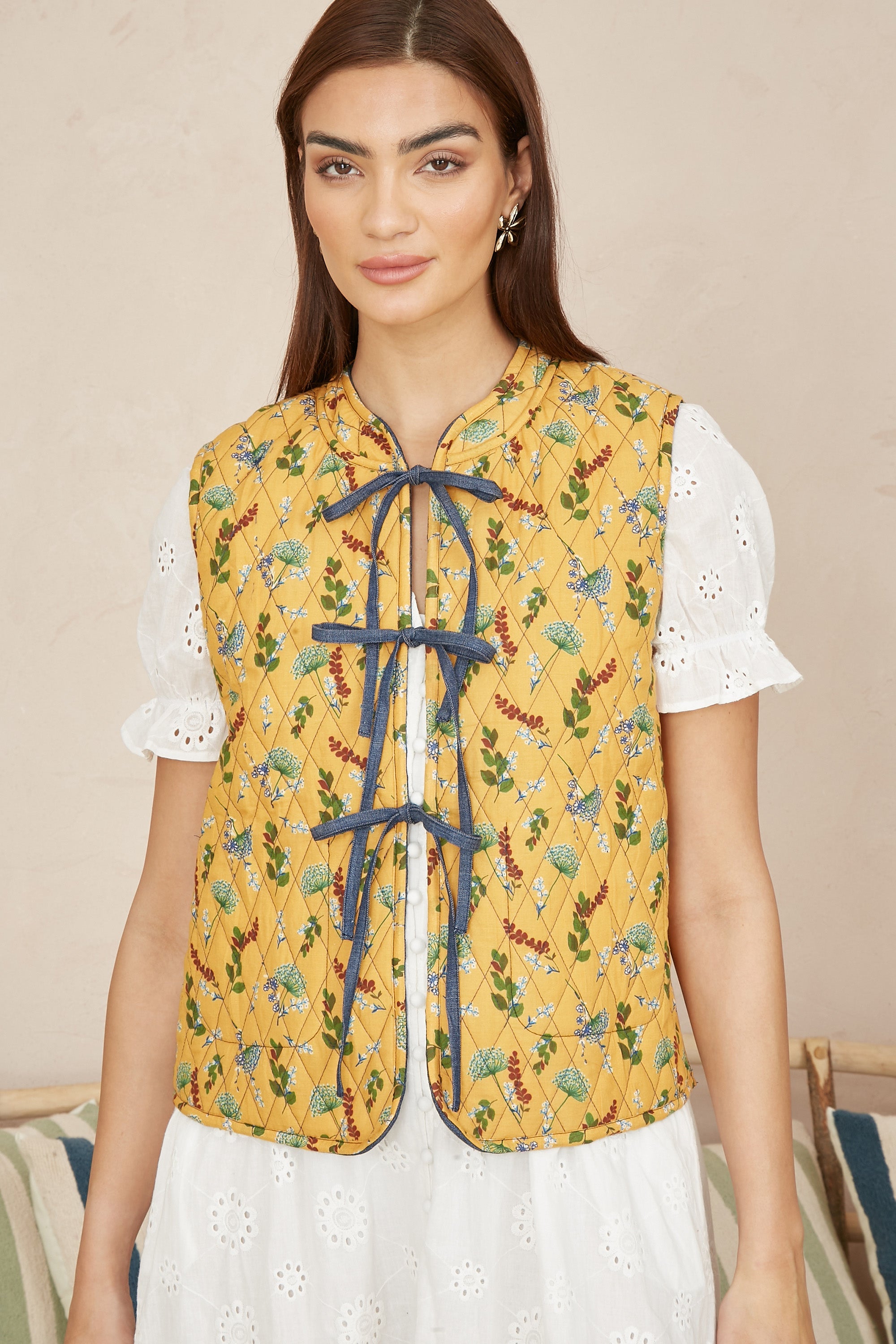 Yumi Blue Chambray Cotton Quilted Reversible Vest