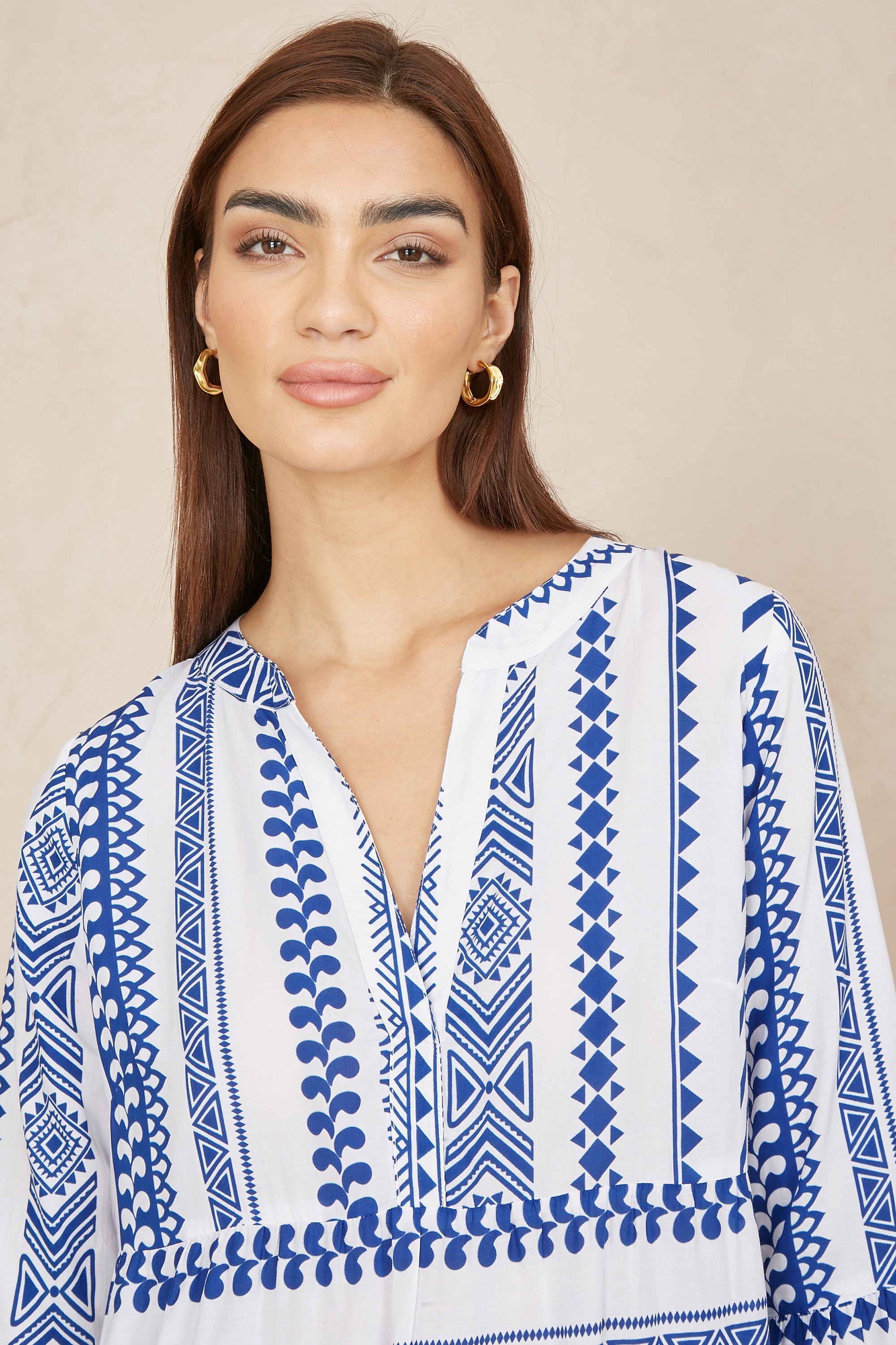 Yumi Blue Geo Stripe Print Beach Tunic